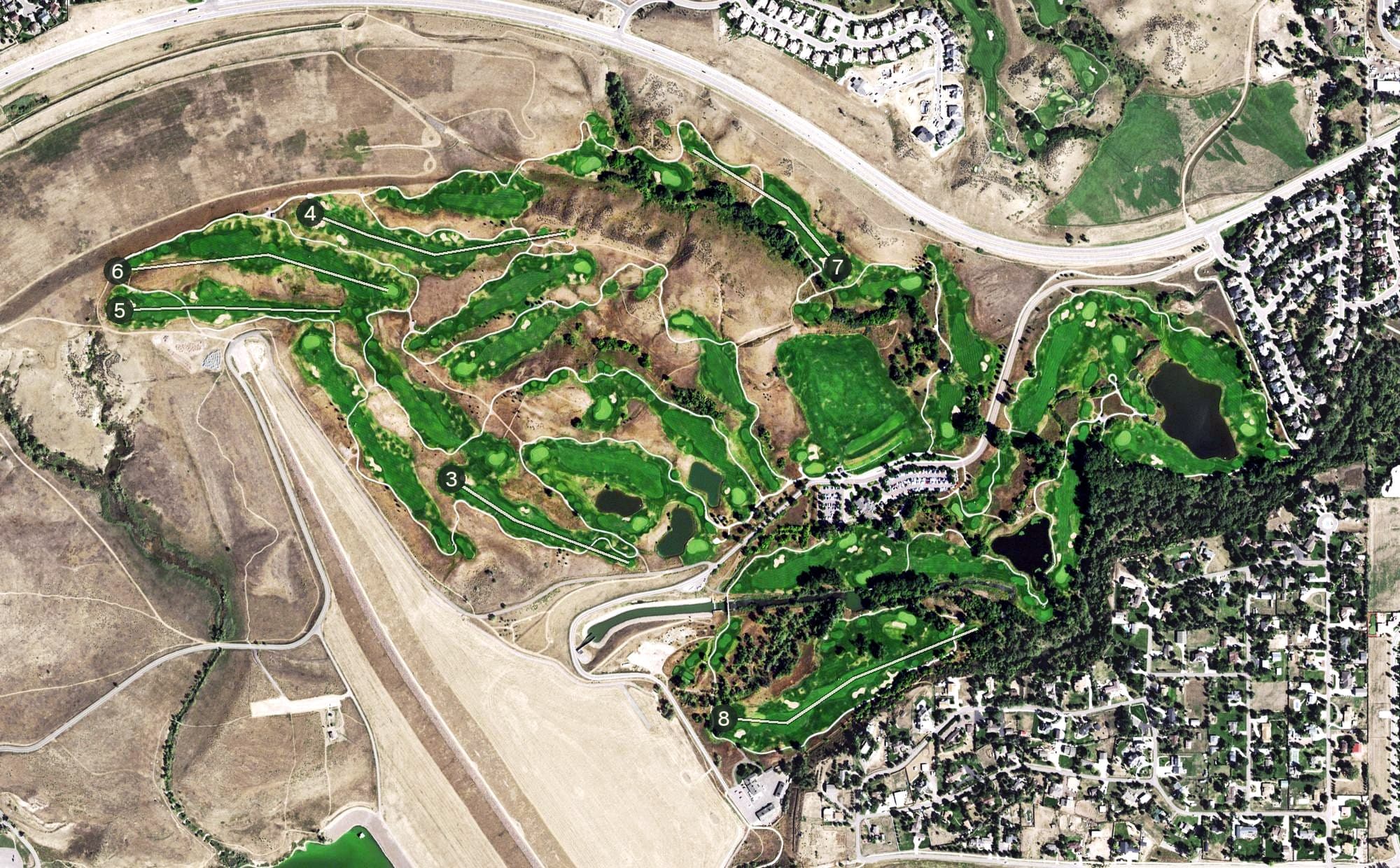Aerial view of Fox Hollow, CO, with its hole routing marked
