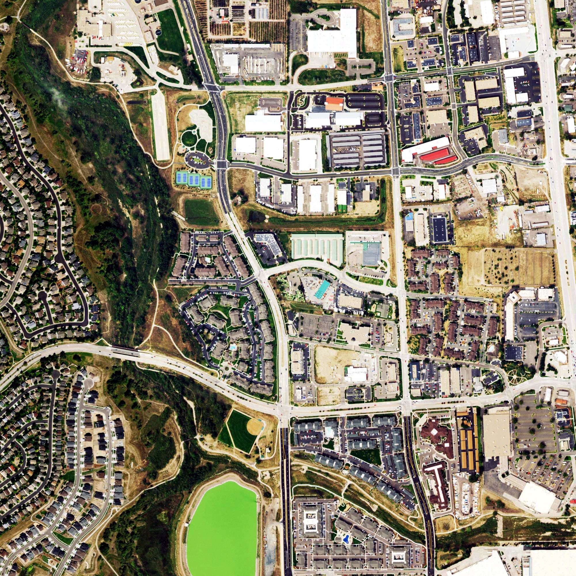 Aerial view of Golf Zone Parker, CO, with its hole routing marked