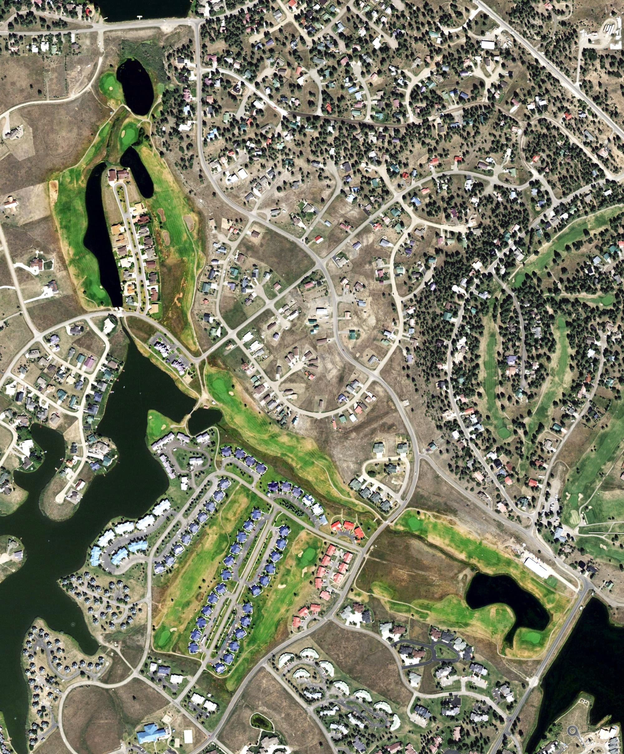 Aerial view of Meadows, CO, with its hole routing marked