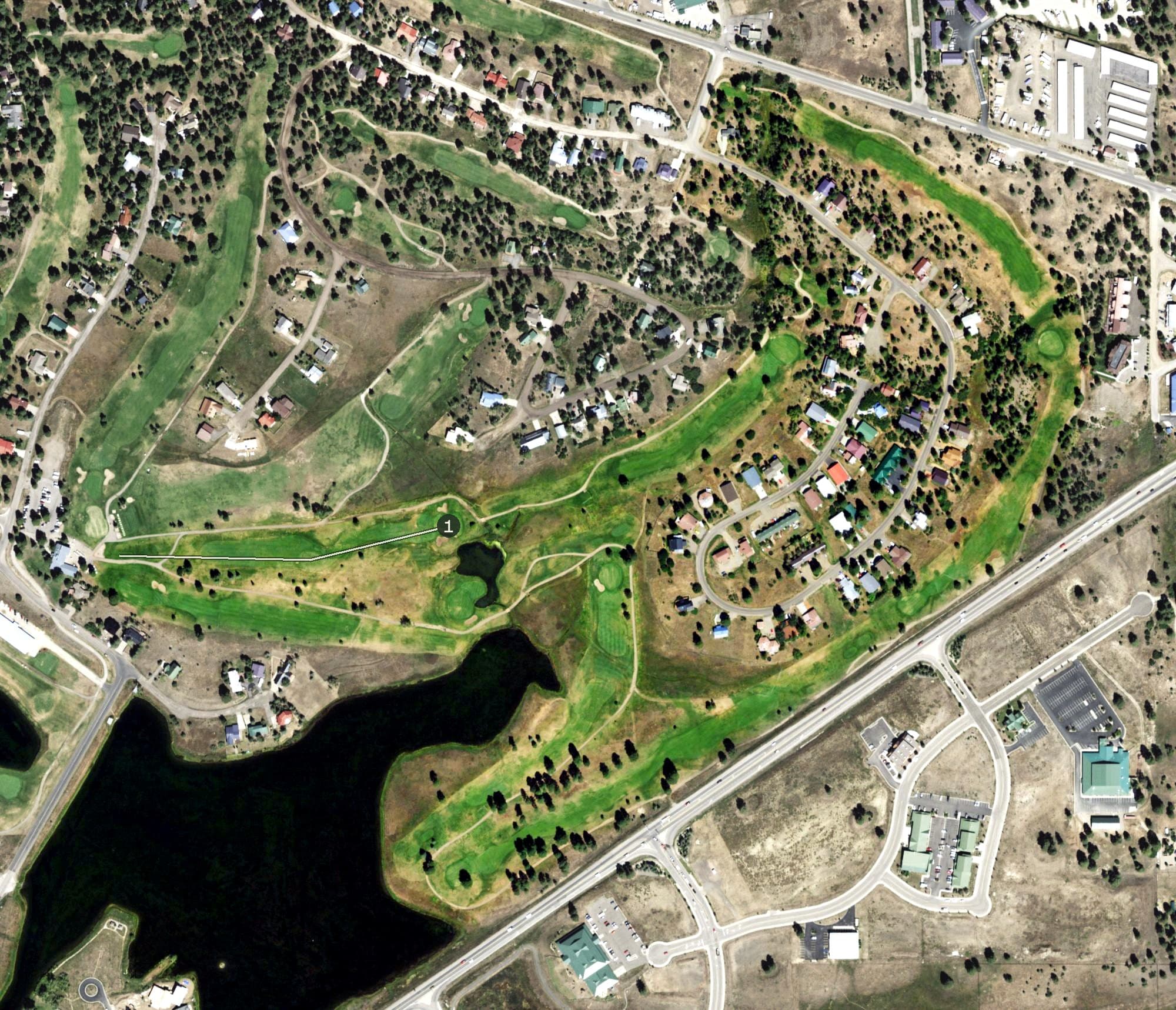 Aerial view of Pinon, CO, with its hole routing marked