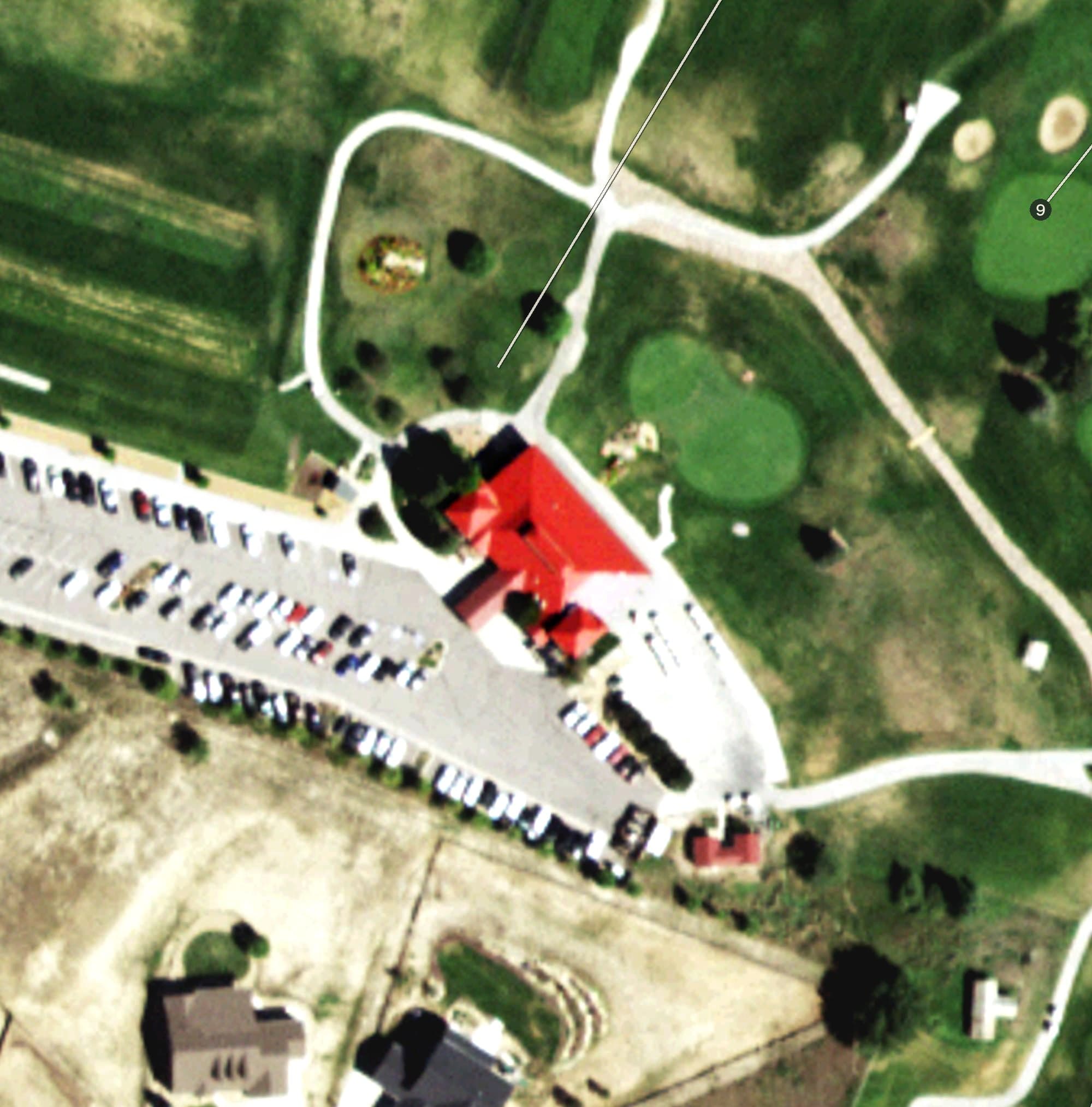 Aerial view of Spring Valley Golf Course, CO, with its hole routing marked