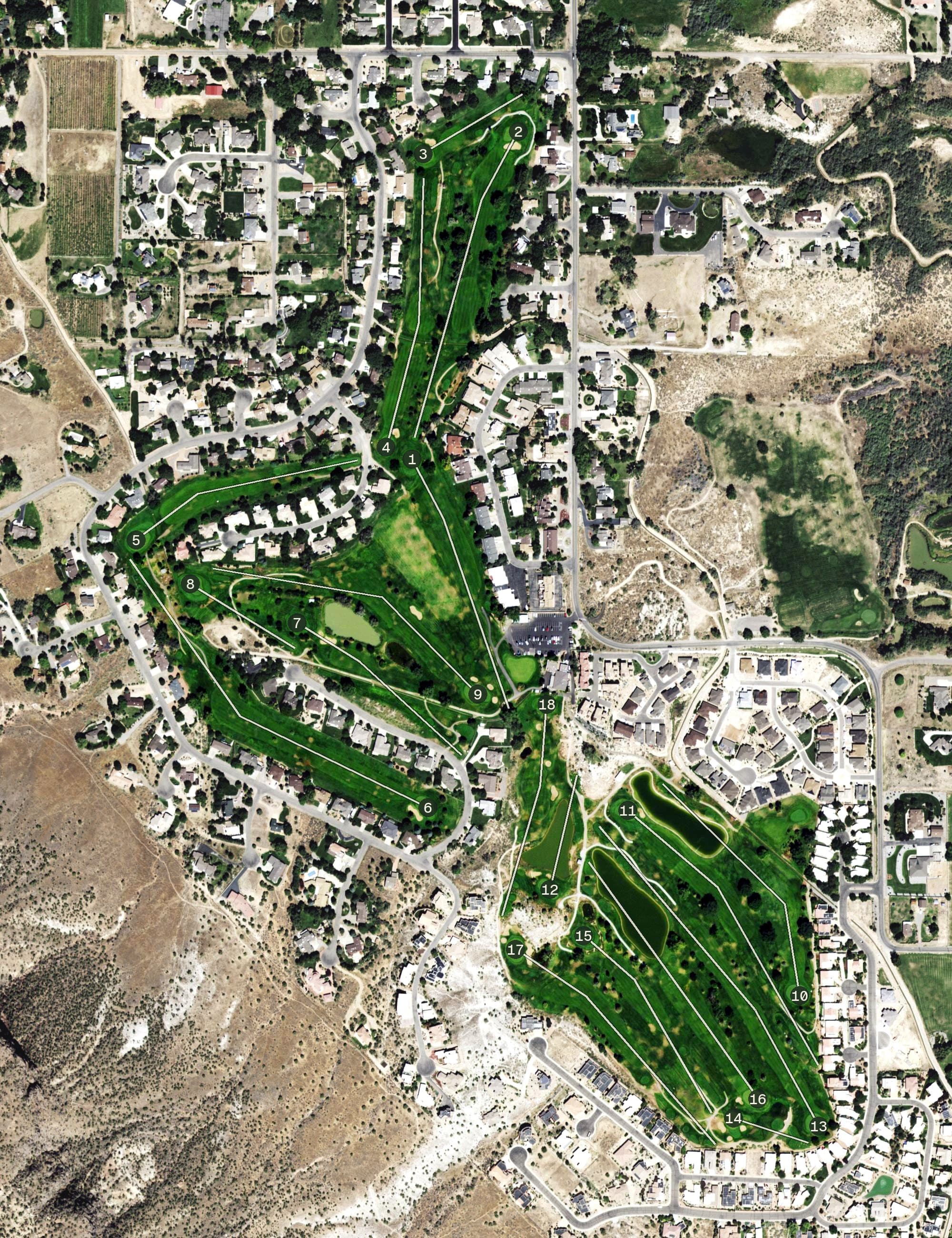 Aerial view of Tiara Rado, CO, with its hole routing marked