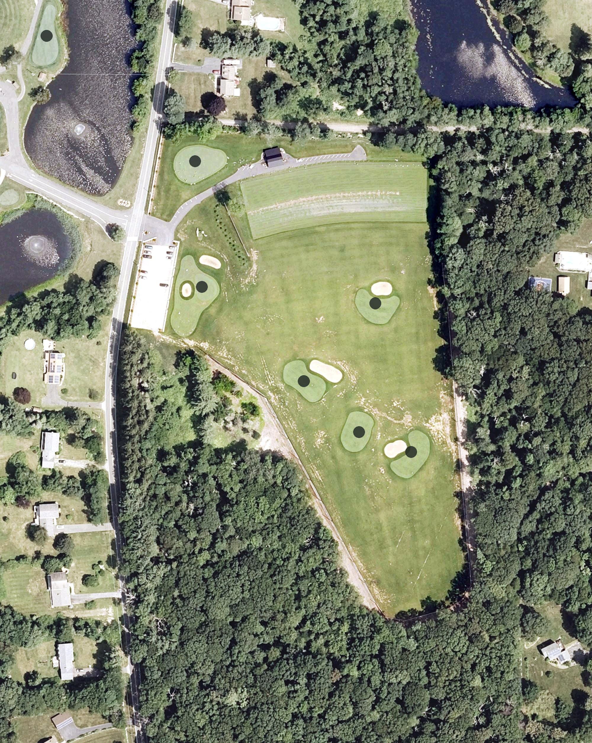Aerial view of Bea Practice Facility, CT, with its hole routing marked