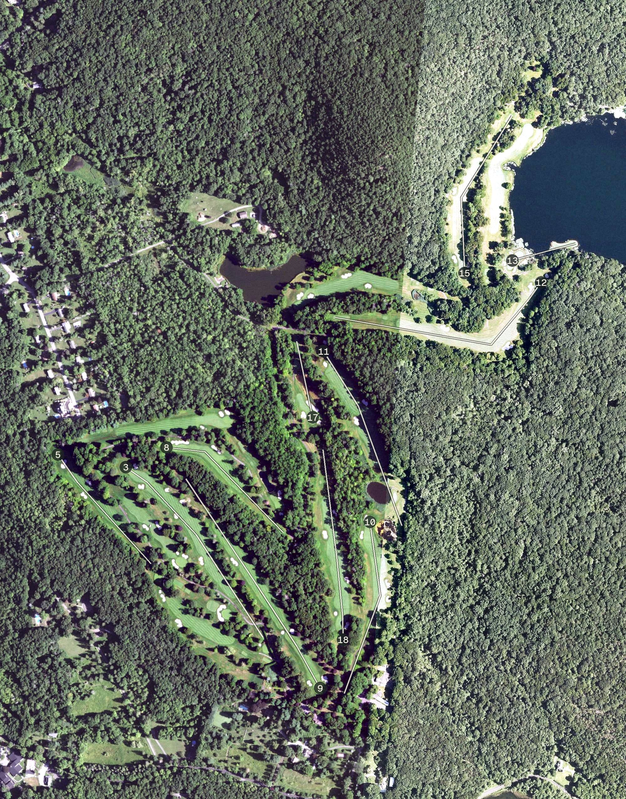 Aerial view of Morefar Back O' Beyond, CT, with its hole routing marked