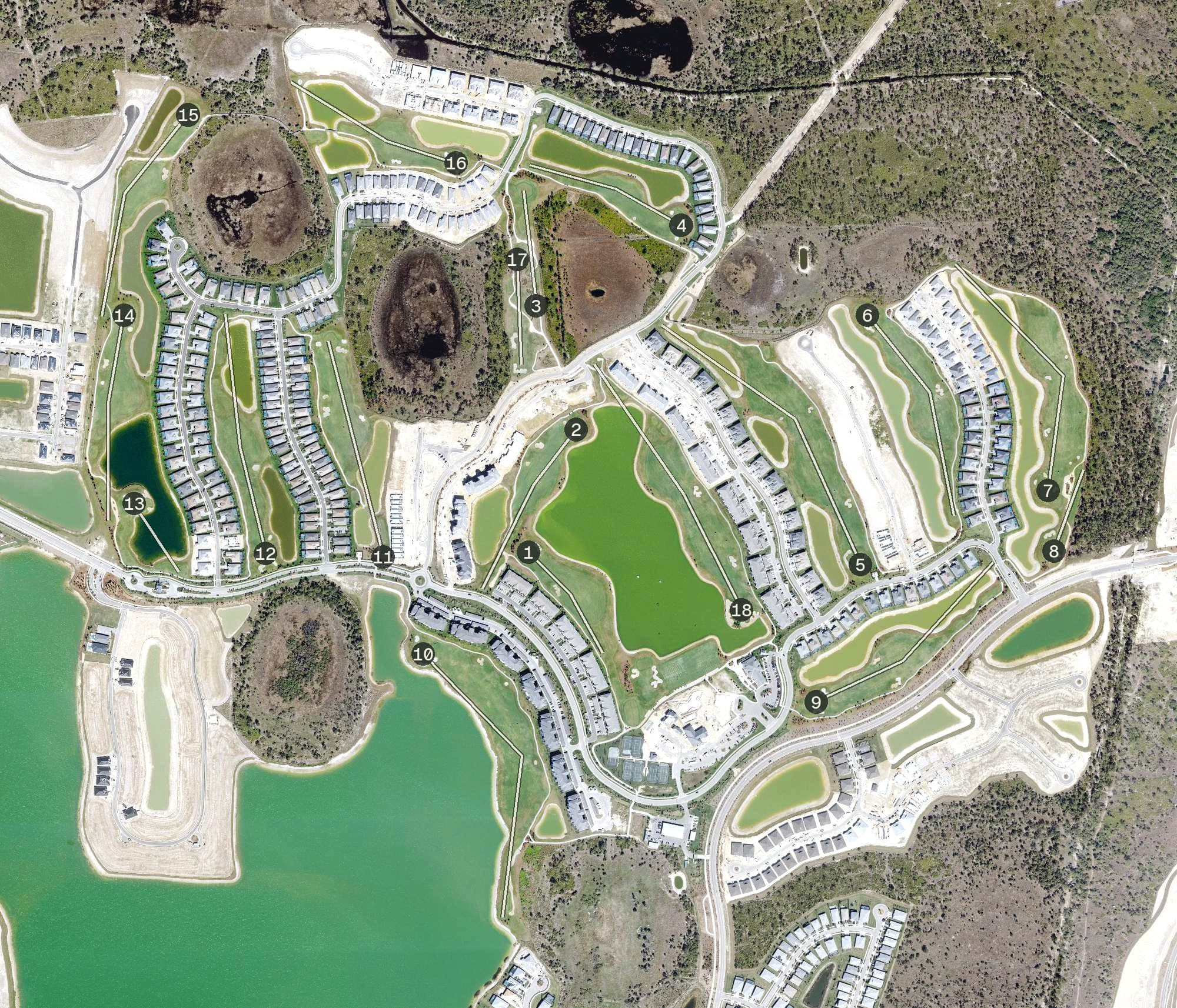 Aerial view of Babcock National, FL, with its hole routing marked