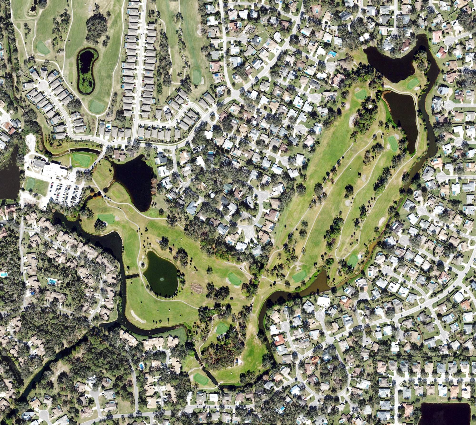 Aerial view of Bent Tree Country Club, FL, with its hole routing marked