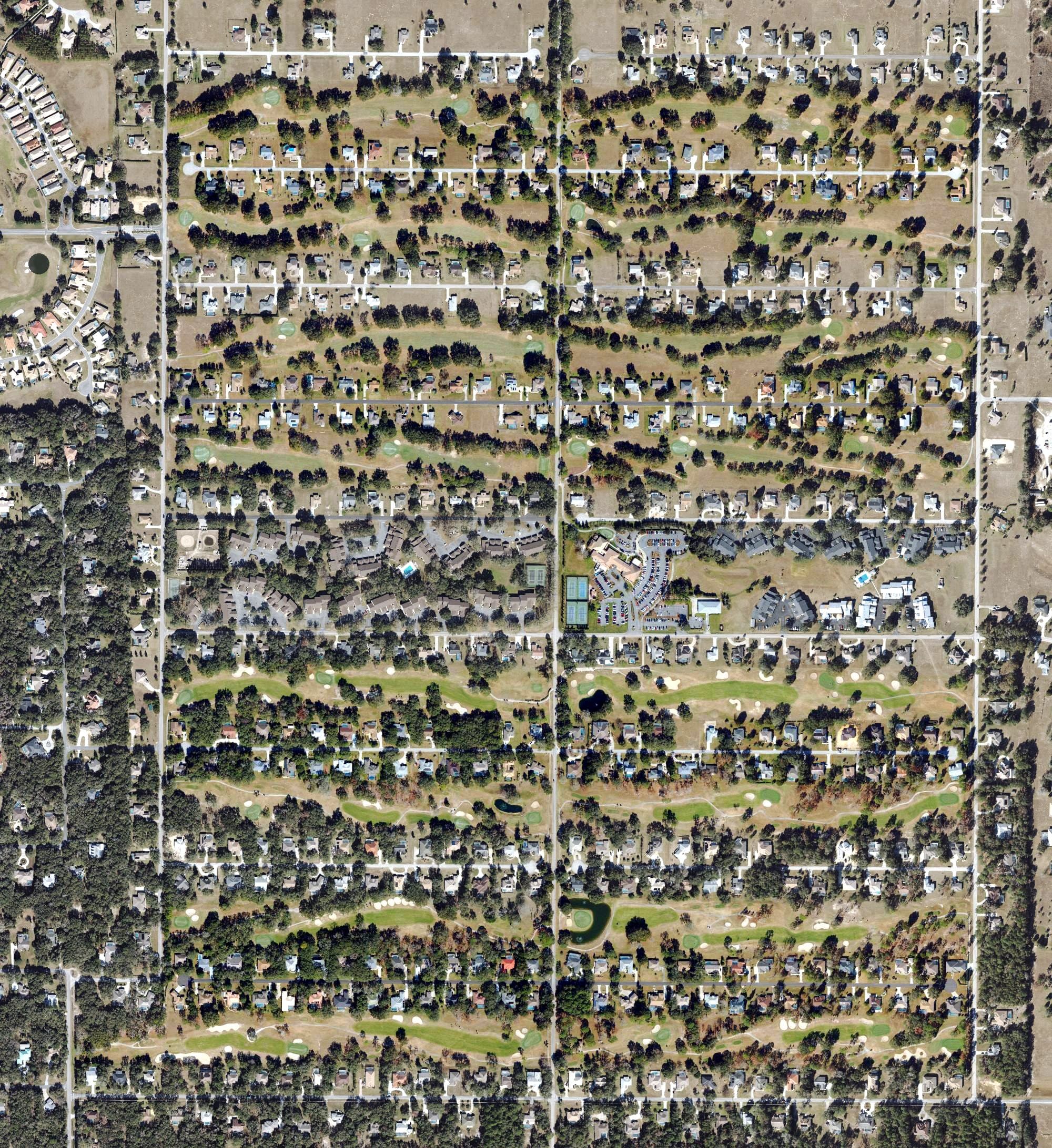Aerial view of Citrus Hills Golf & Country Club, FL, with its hole routing marked