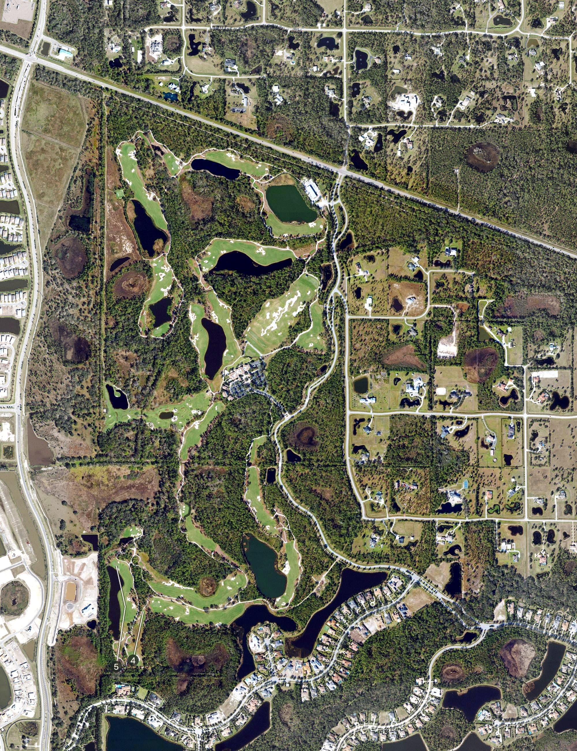 Aerial view of Concession, FL, with its hole routing marked