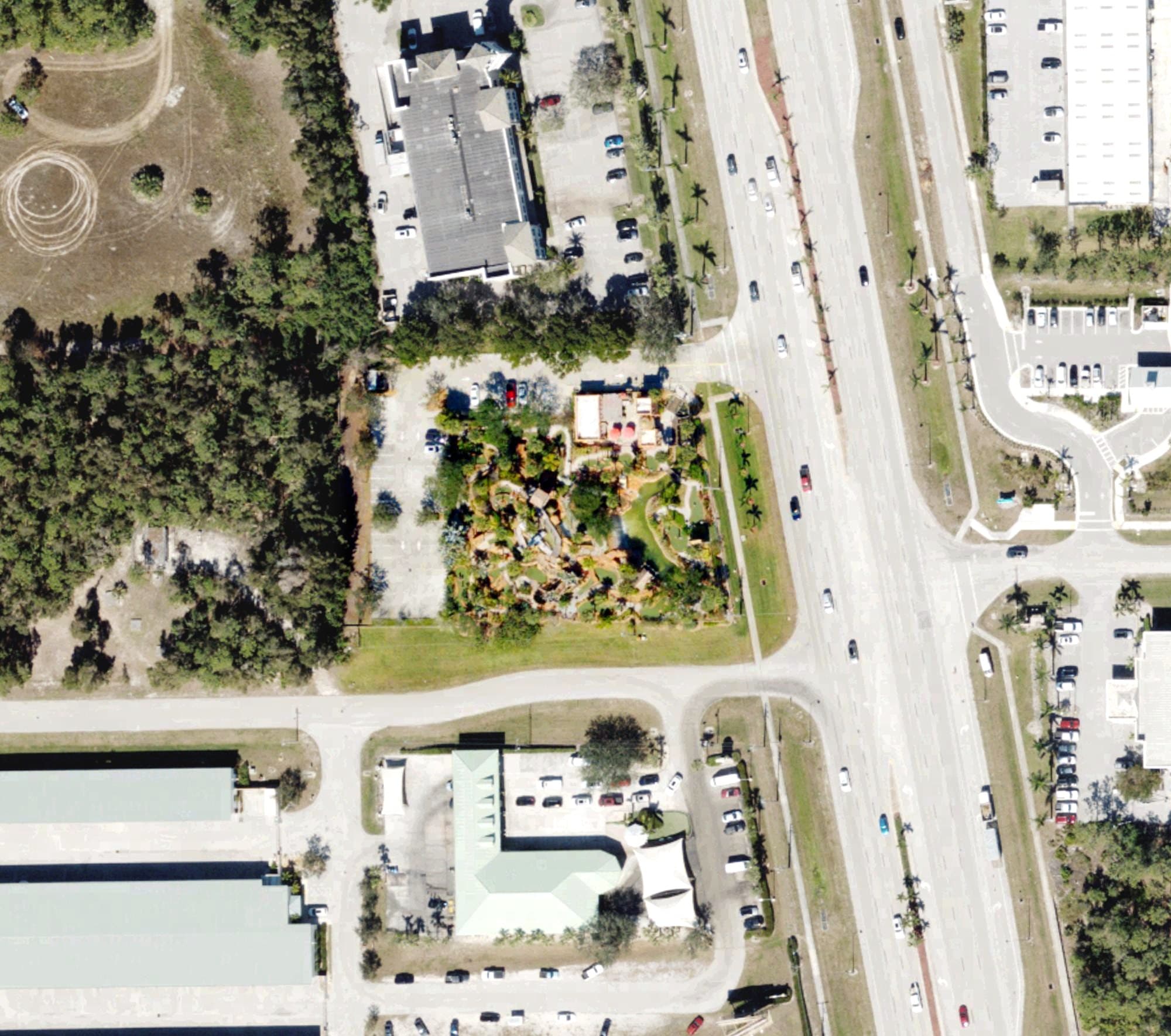 Aerial view of Congo River Golf, FL, with its hole routing marked