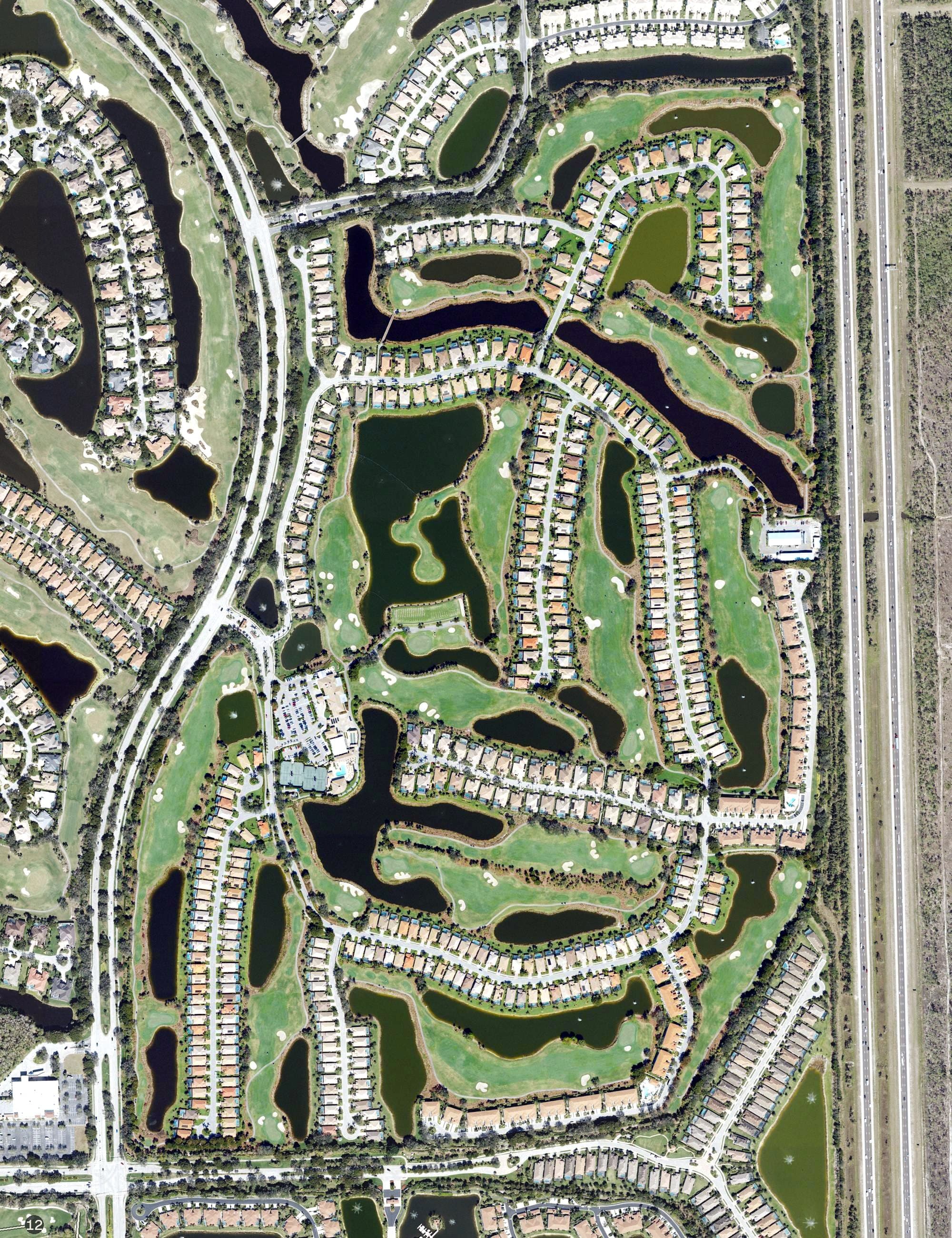 Aerial view of Copperleaf Golf Club, FL, with its hole routing marked