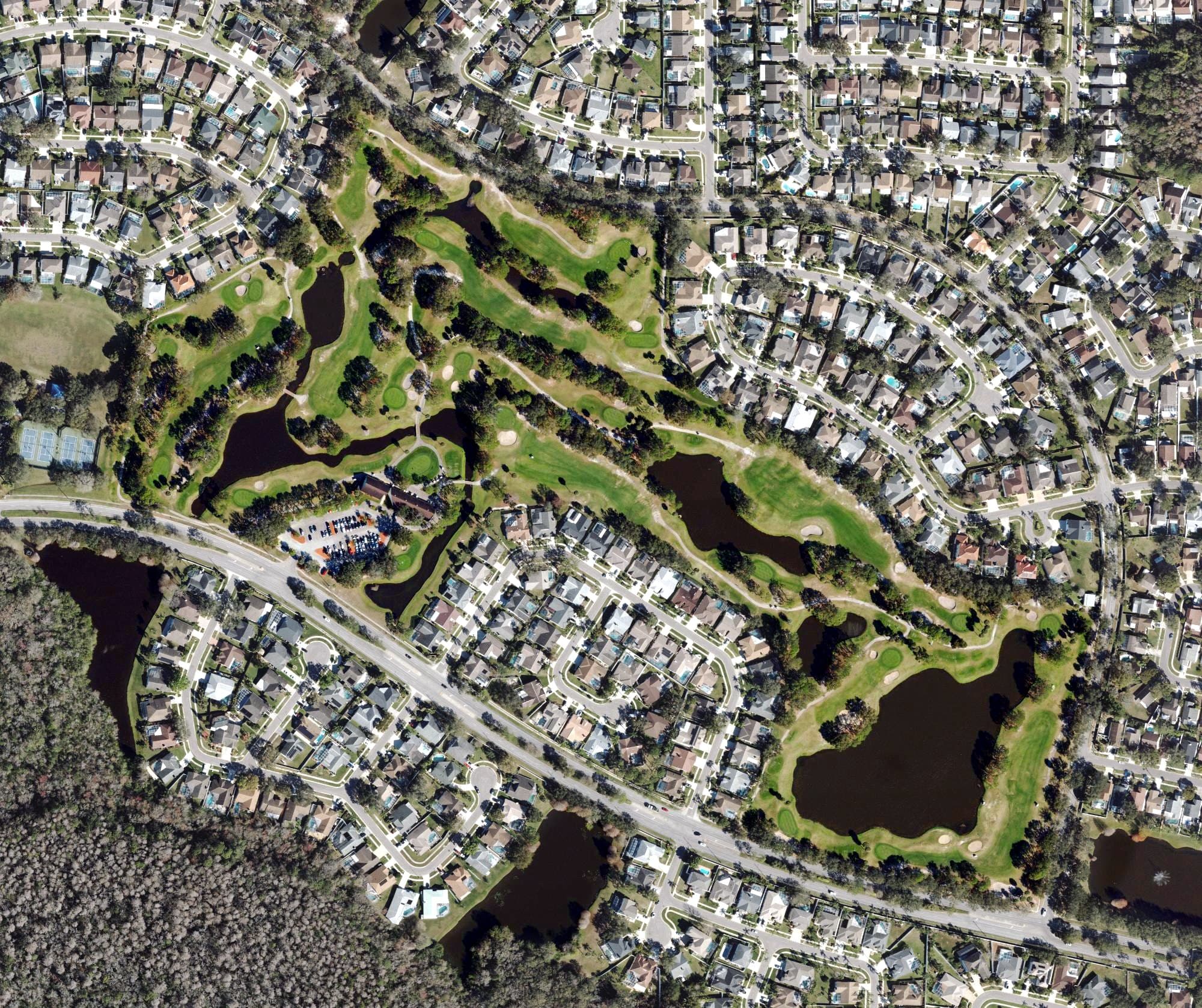 Aerial view of Countryway Golf Club, FL, with its hole routing marked