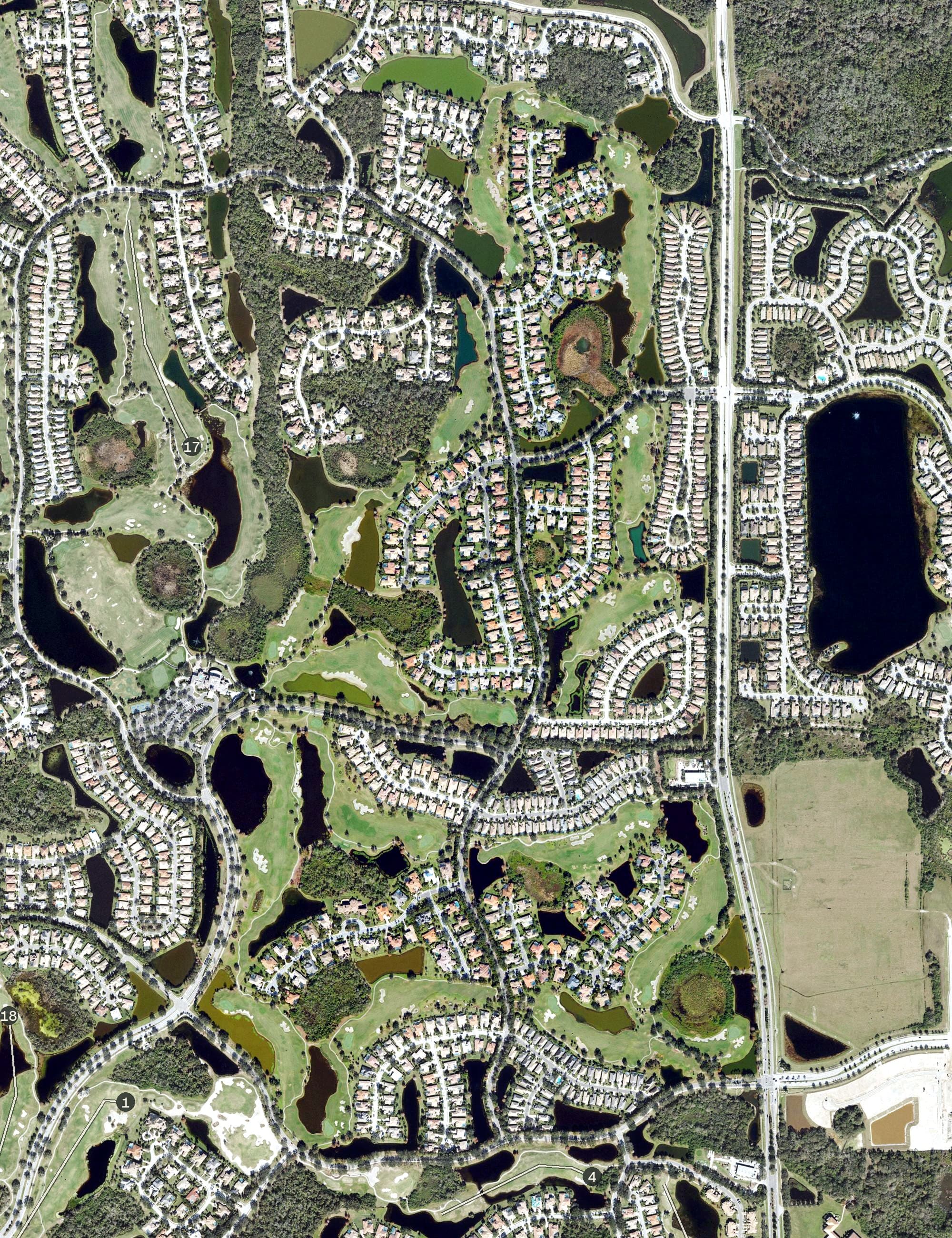 Aerial view of Cypress Links Course, FL, with its hole routing marked