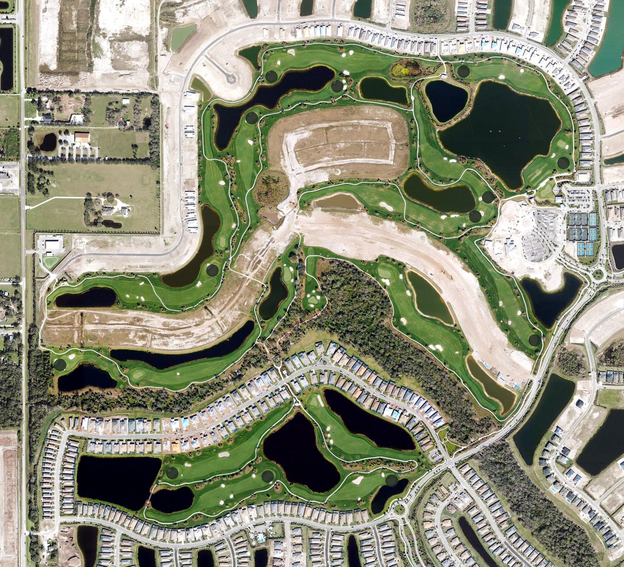 Aerial view of Esplanade at Azario, FL, with its hole routing marked