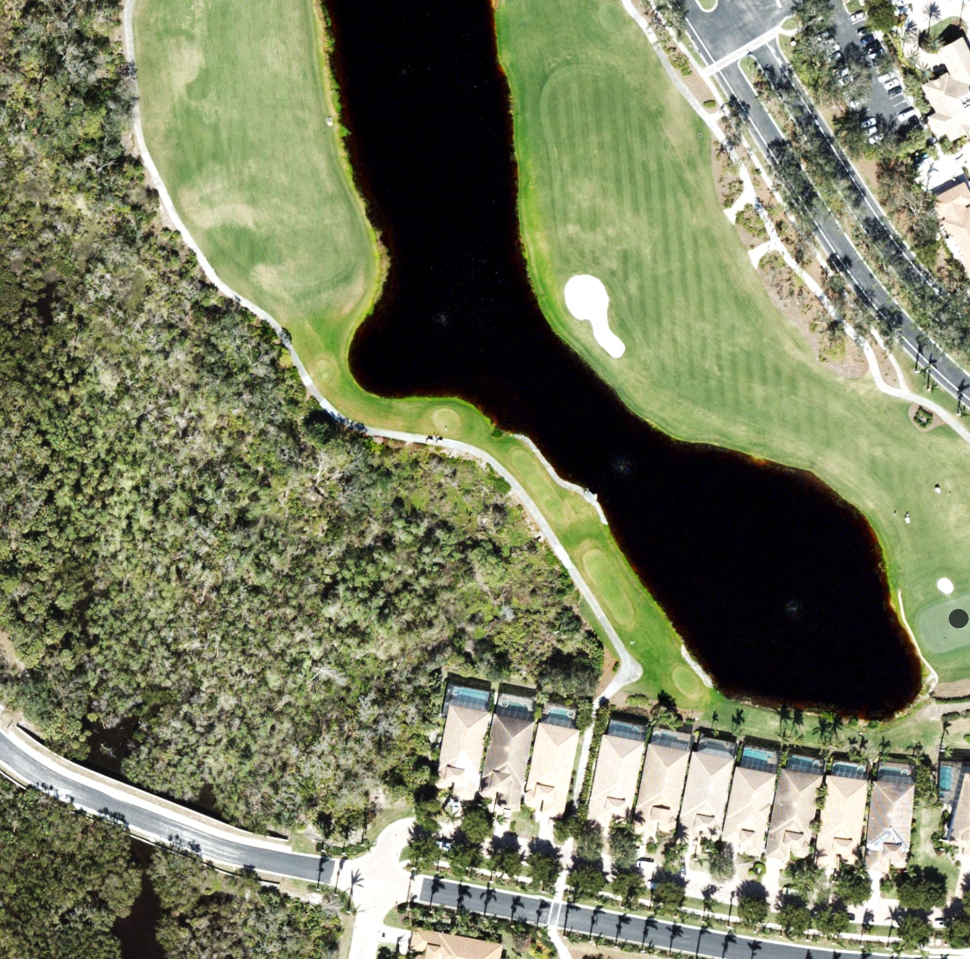 Aerial view of fairway, FL, with its hole routing marked