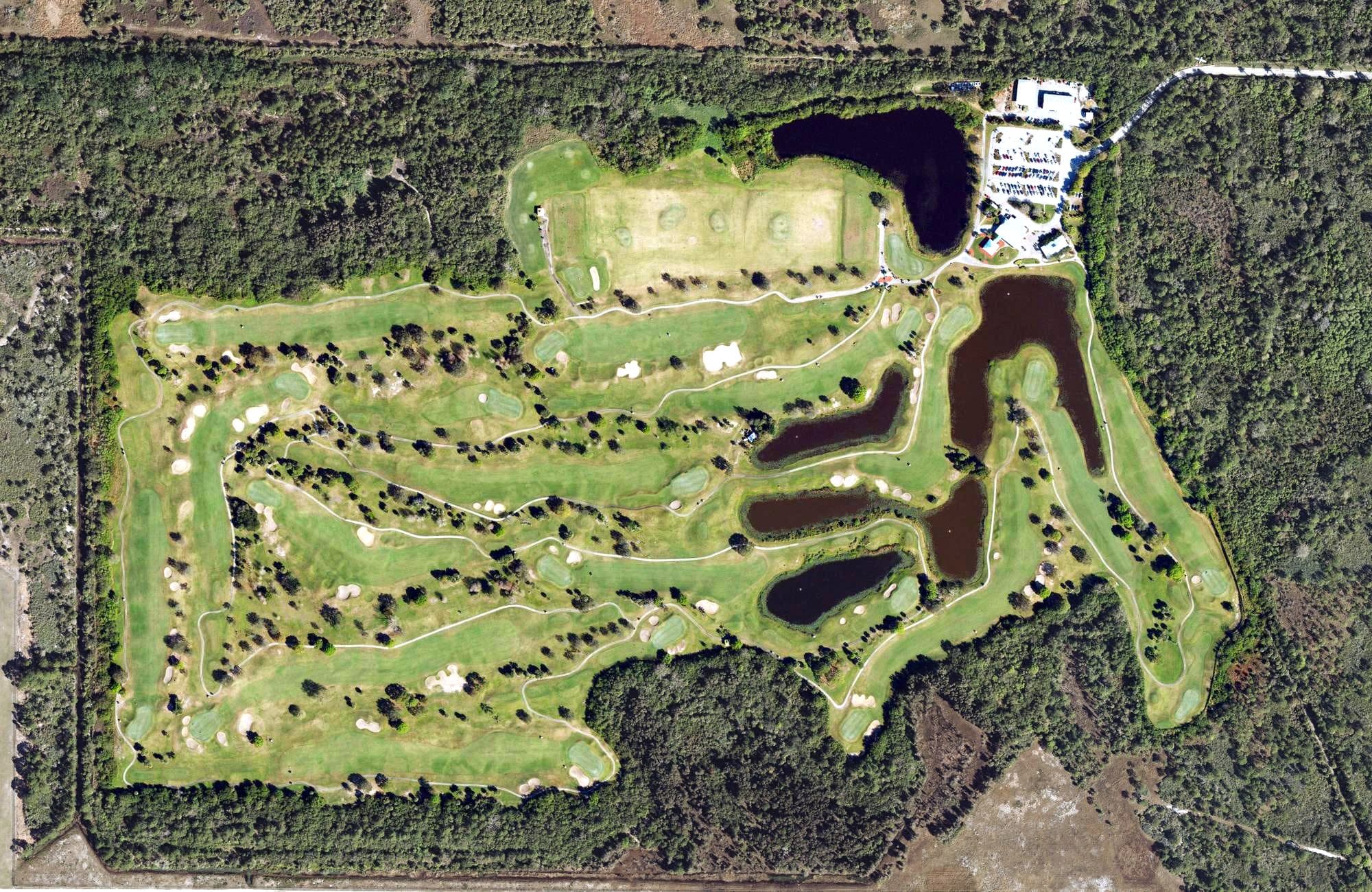 Aerial view of Fairwinds Golf Course, FL, with its hole routing marked
