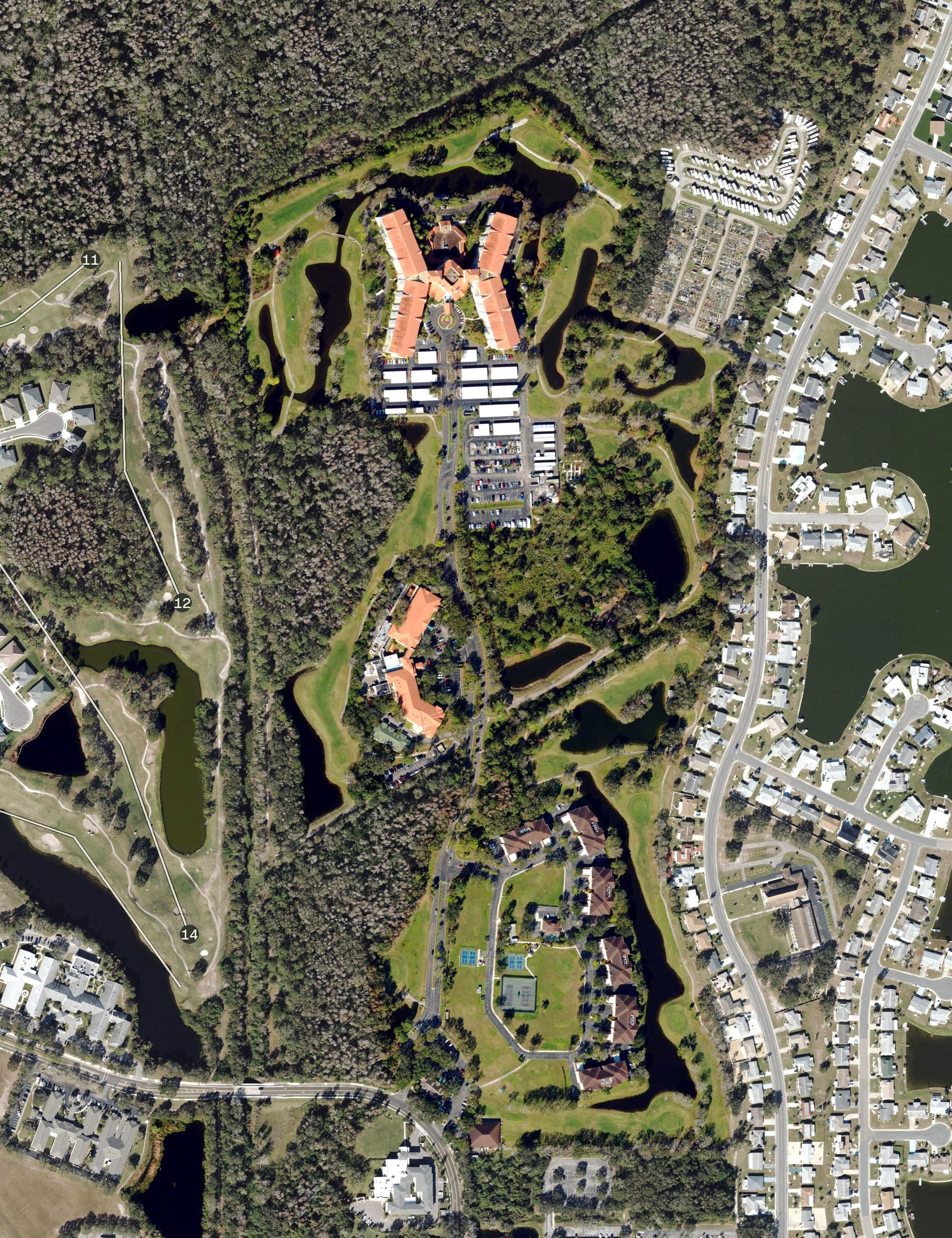 Aerial view of Freedom Fairways, FL, with its hole routing marked