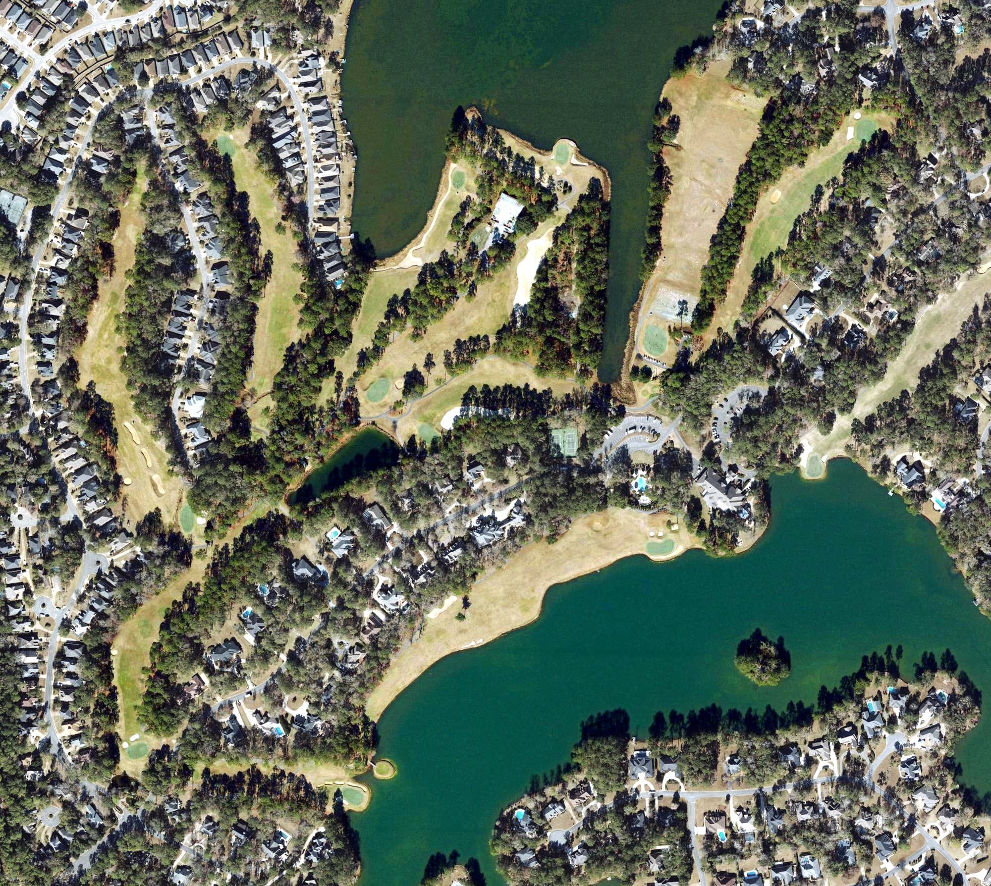 Aerial view of Golden Eagle Golf Course, FL, with its hole routing marked