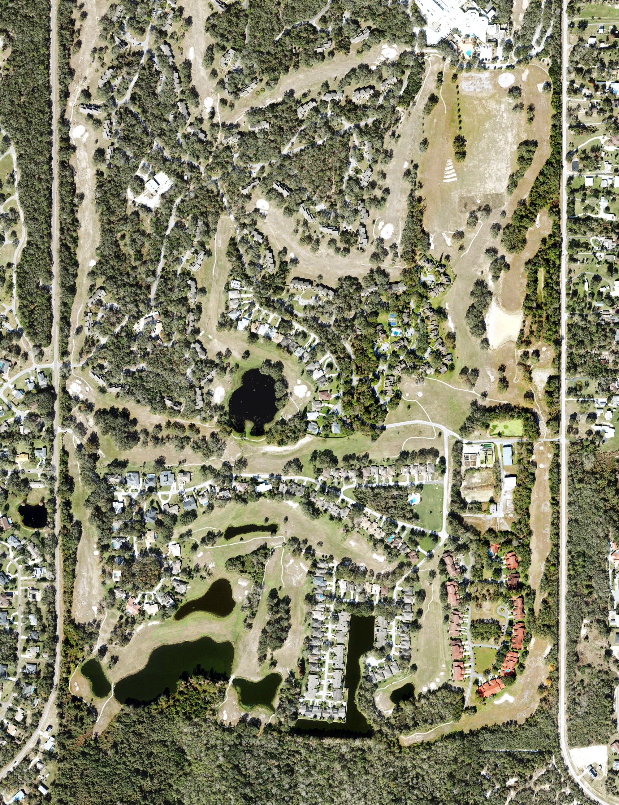Aerial view of Grenelefe Golf & Tennis Resort - South Course, FL, with its hole routing marked