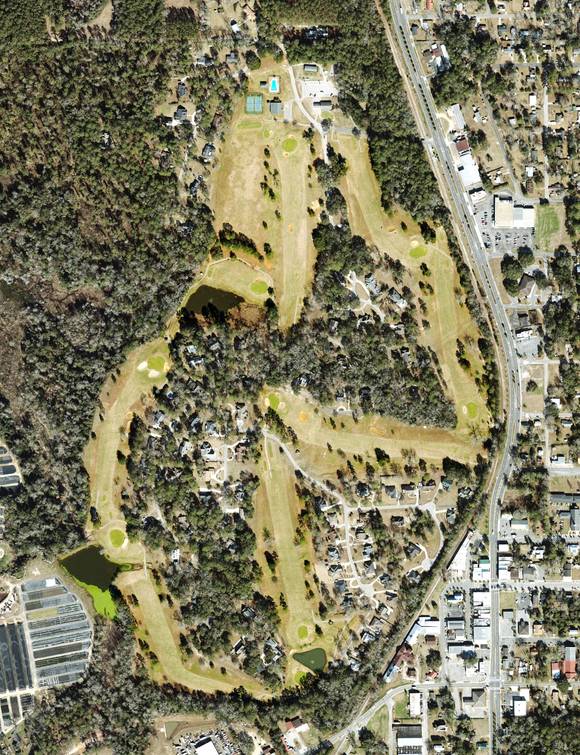 Aerial view of Havana Country Club, FL, with its hole routing marked