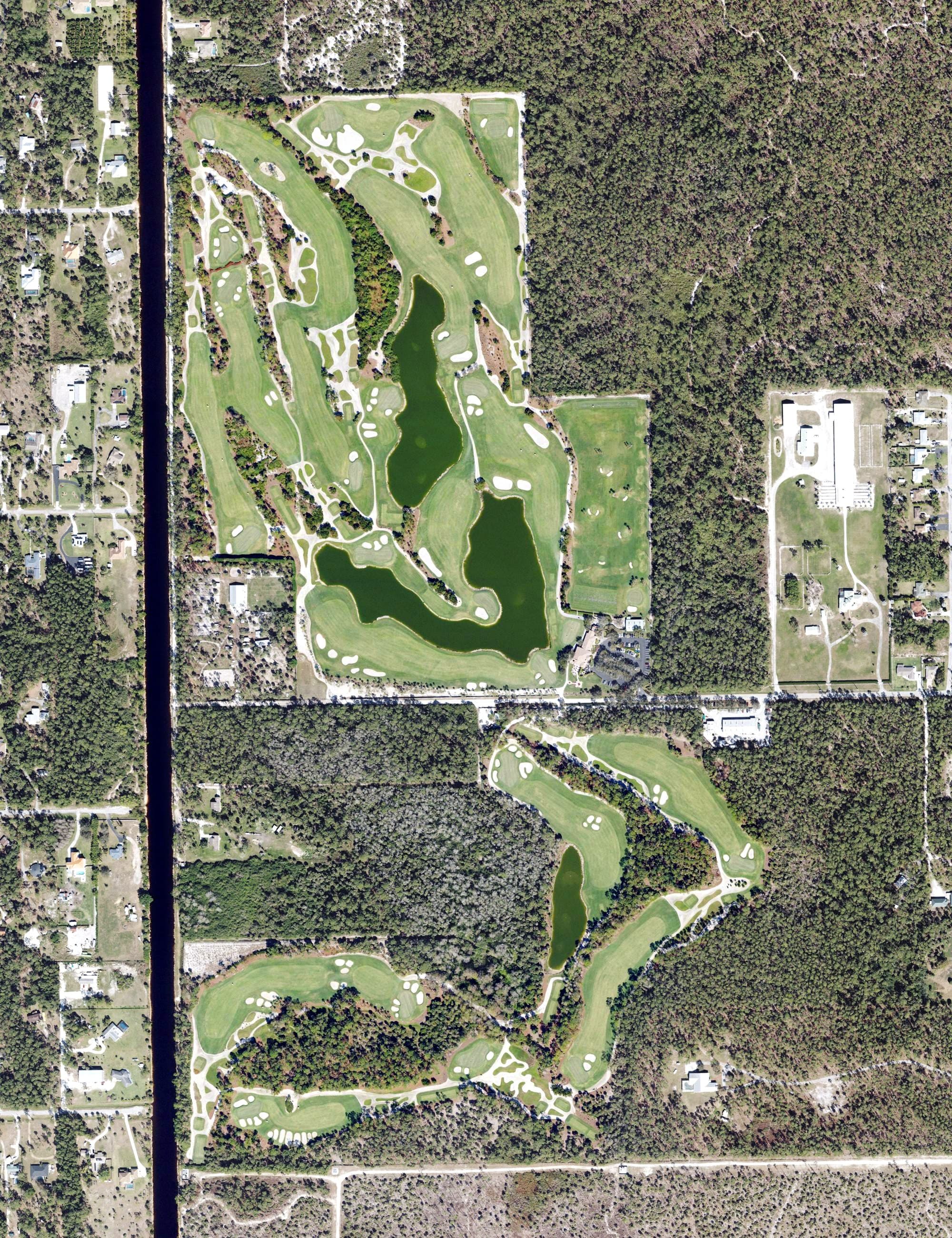 Aerial view of Hideout Golf Club, FL, with its hole routing marked