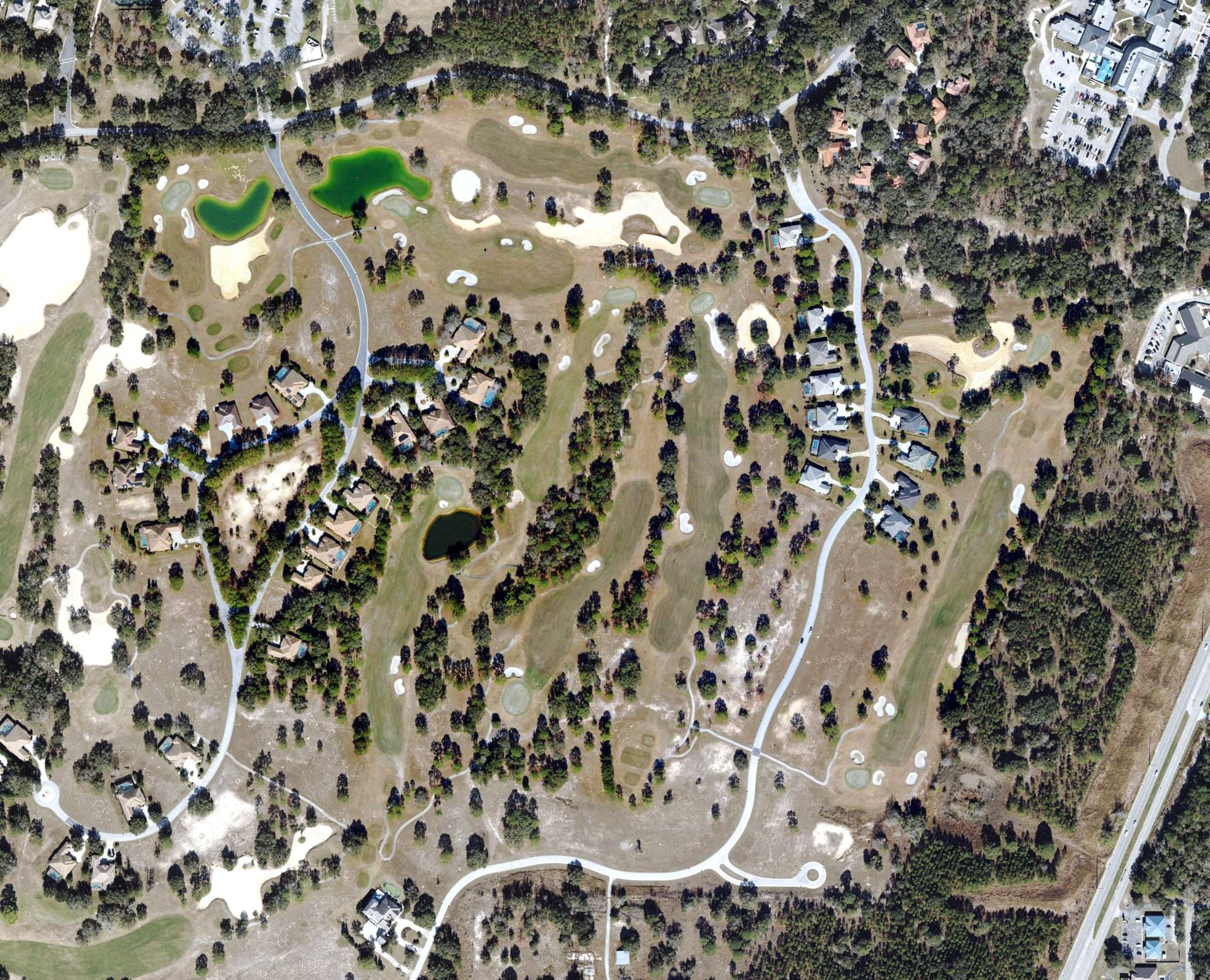 Aerial view of Highlands Course, FL, with its hole routing marked