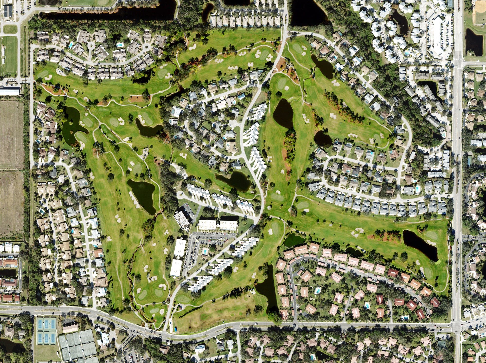 Aerial view of IMG Academy Golf Club, FL, with its hole routing marked