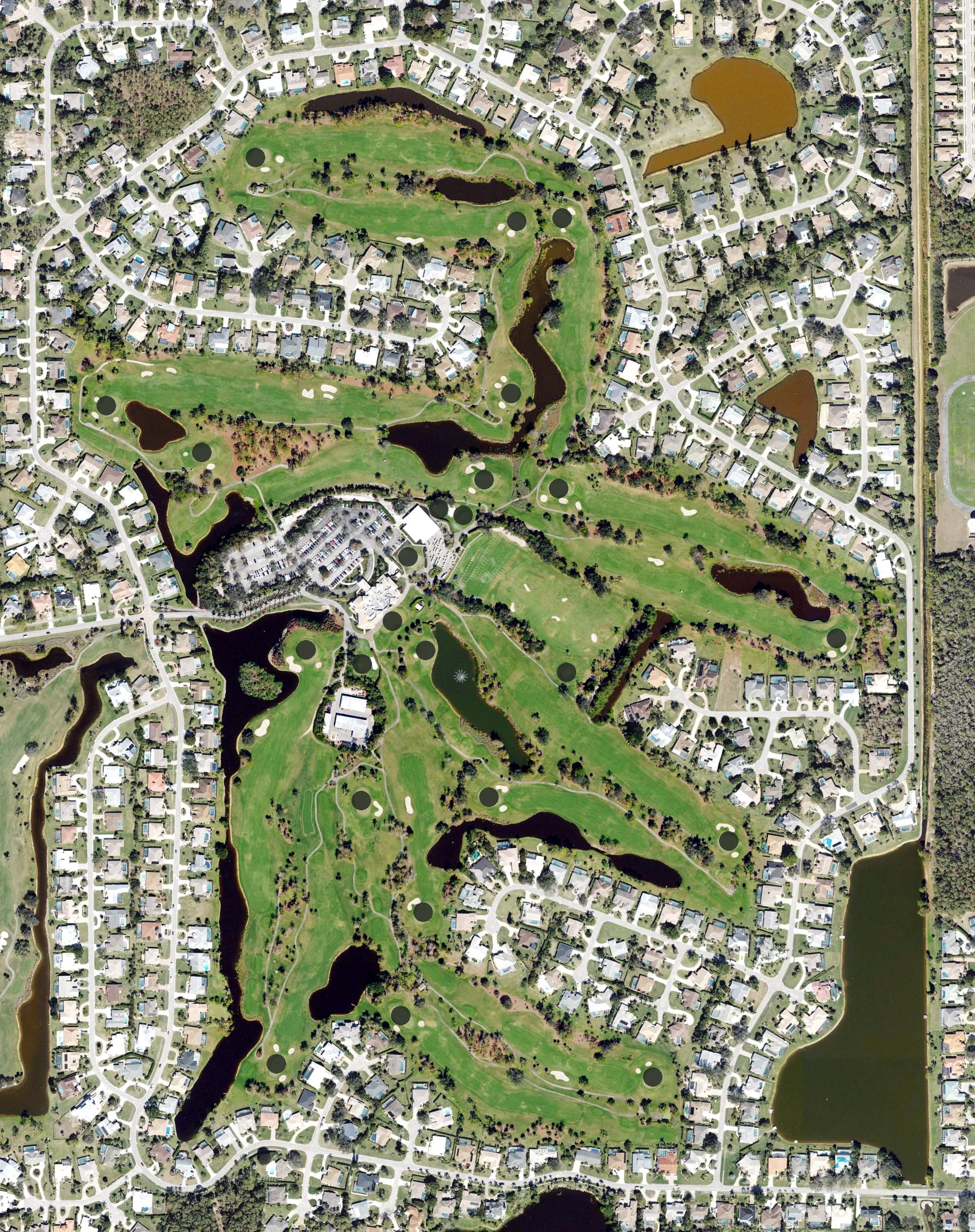 Aerial view of Imperial East Course, FL, with its hole routing marked
