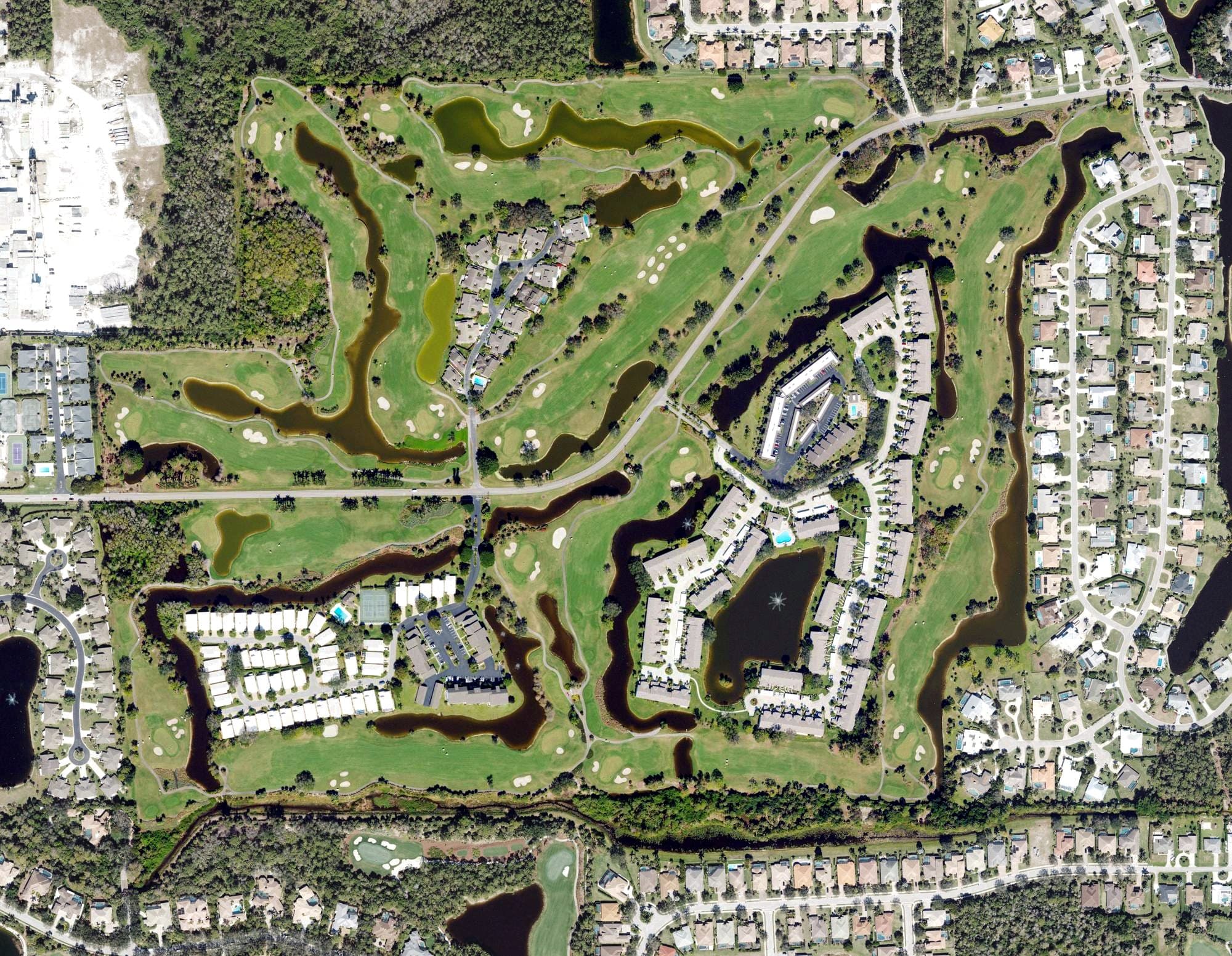 Aerial view of Imperial West Course, FL, with its hole routing marked