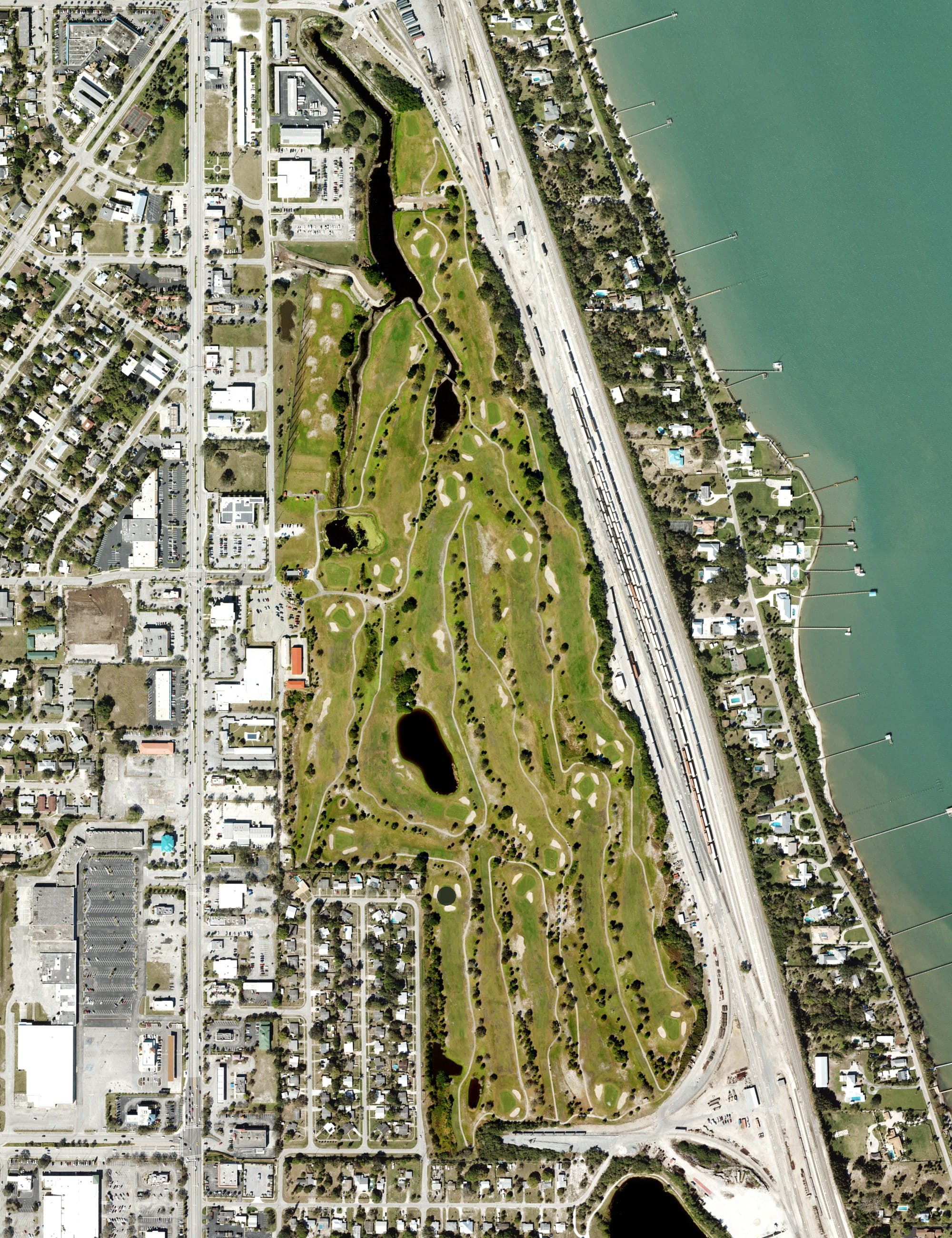 Aerial view of Indian Hills Golf Course, FL, with its hole routing marked