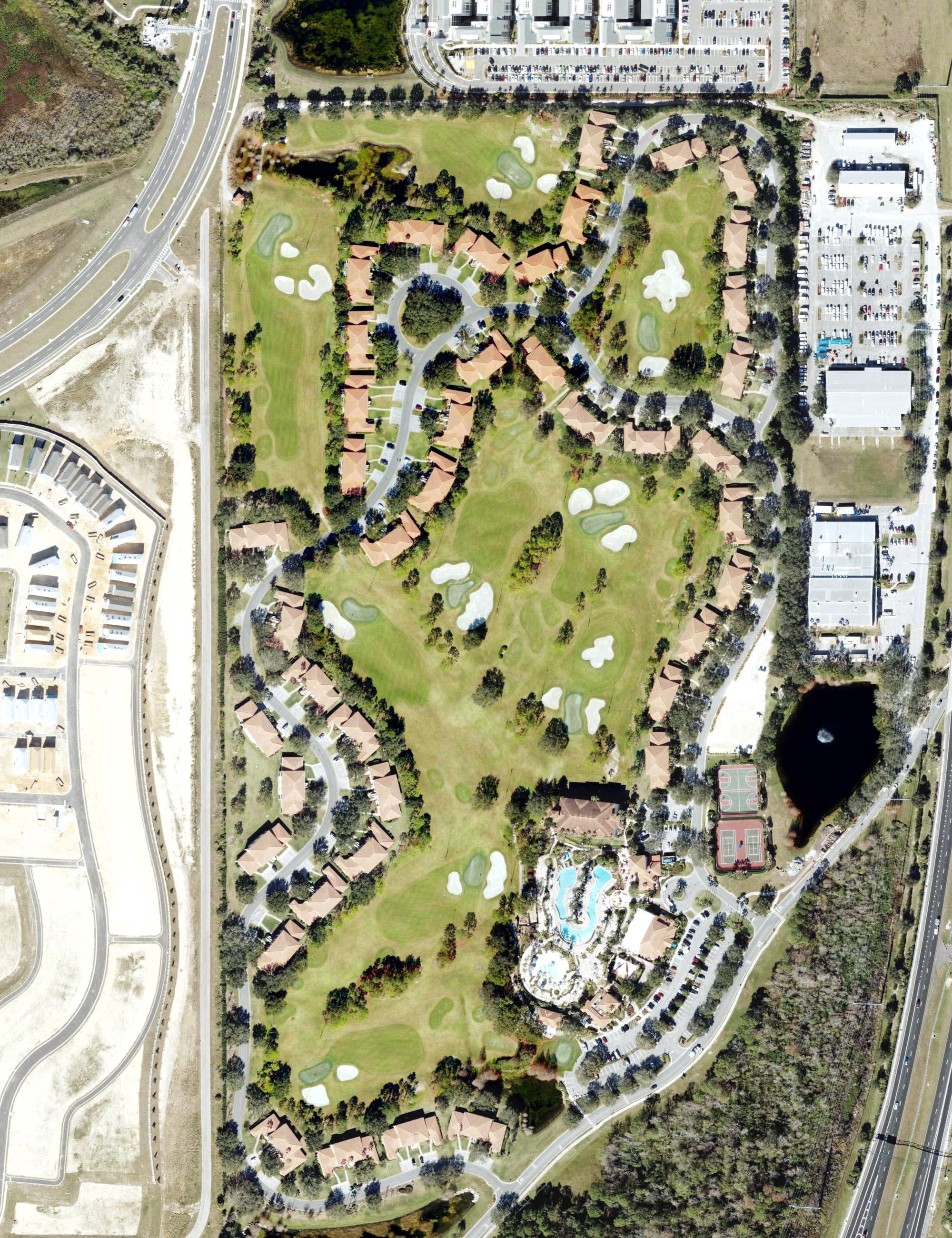 Aerial view of Legends Walk, FL, with its hole routing marked