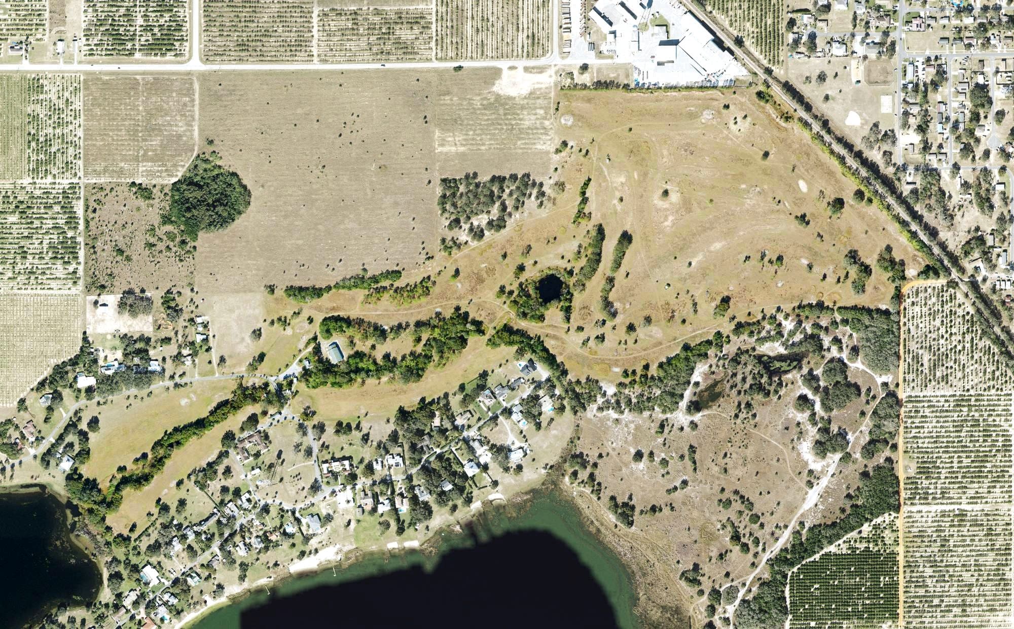 Aerial view of LekaricA Hills, FL, with its hole routing marked