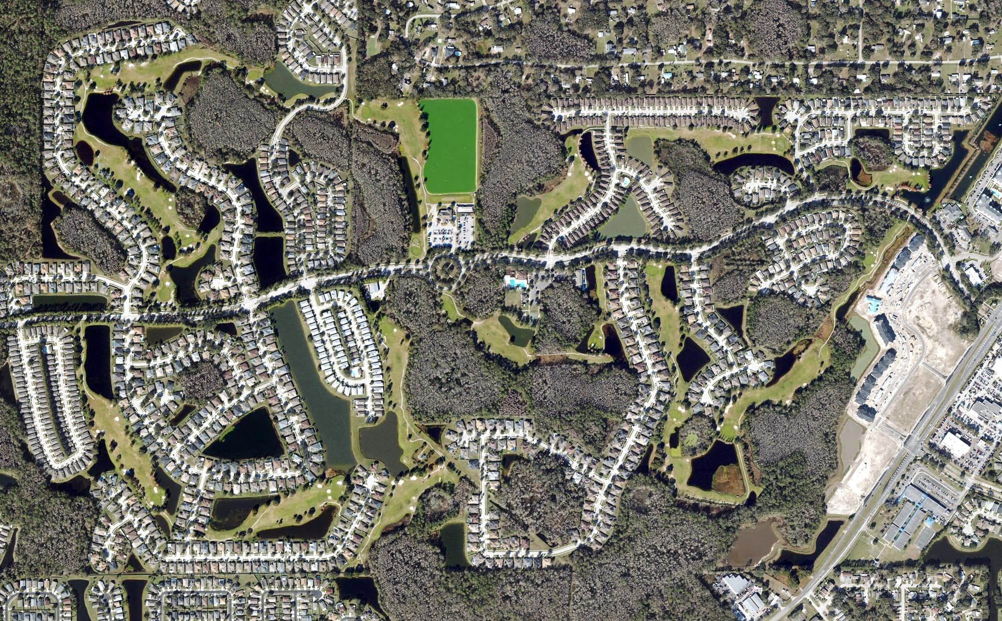 Aerial view of Lexington Oaks Golf Club, FL, with its hole routing marked