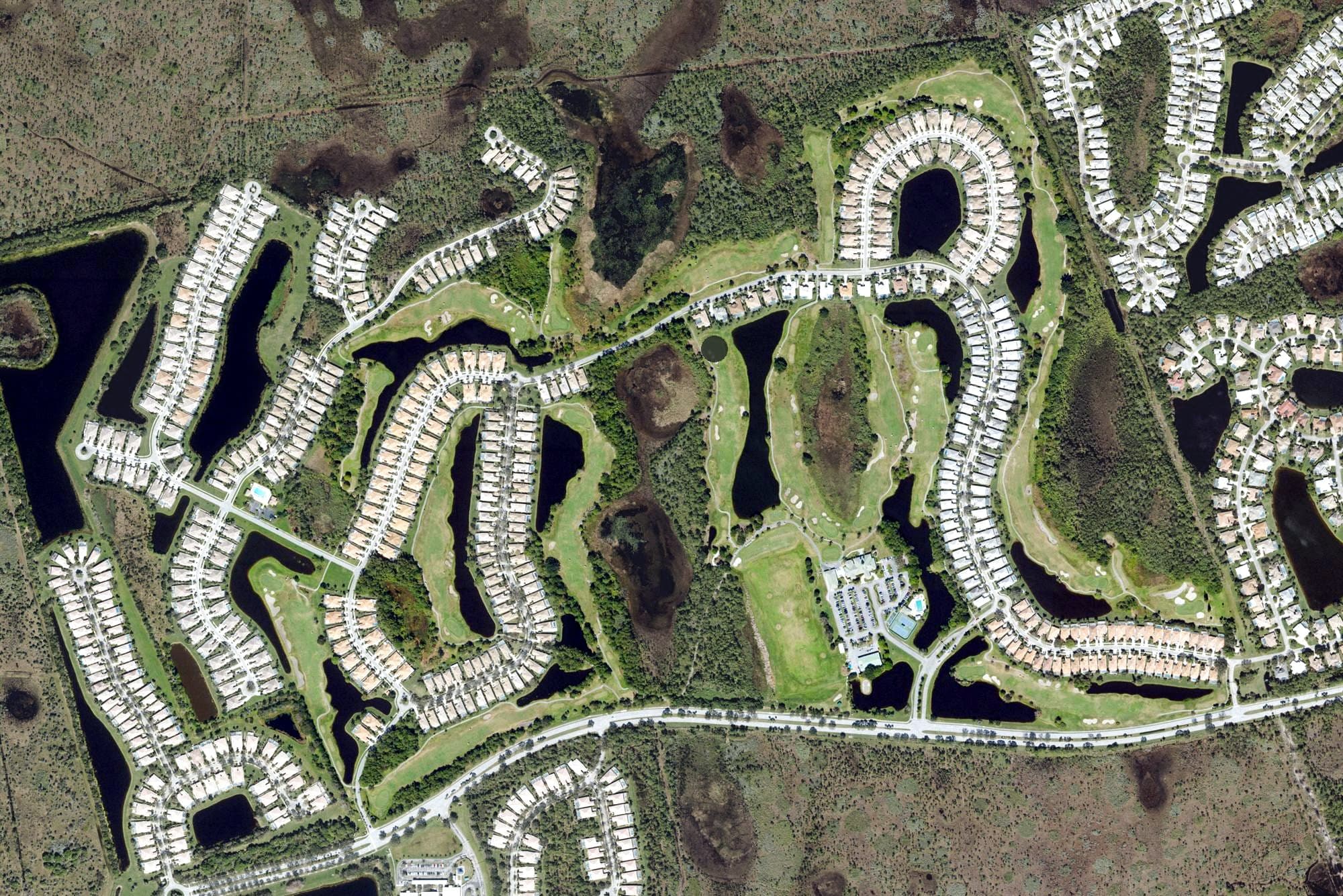 Aerial view of Lost Lake Golf Club, FL, with its hole routing marked