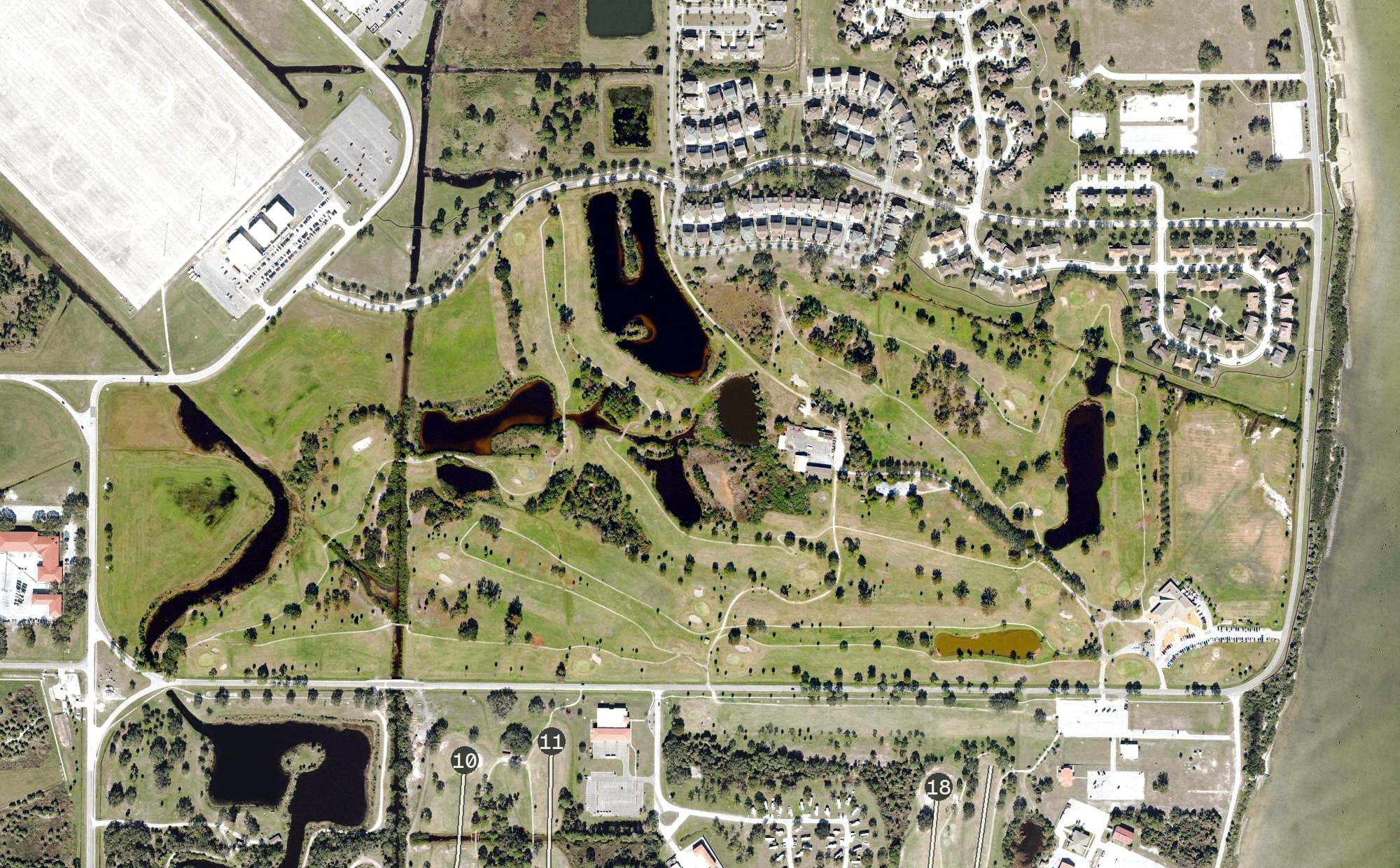 Aerial view of North Course, FL, with its hole routing marked