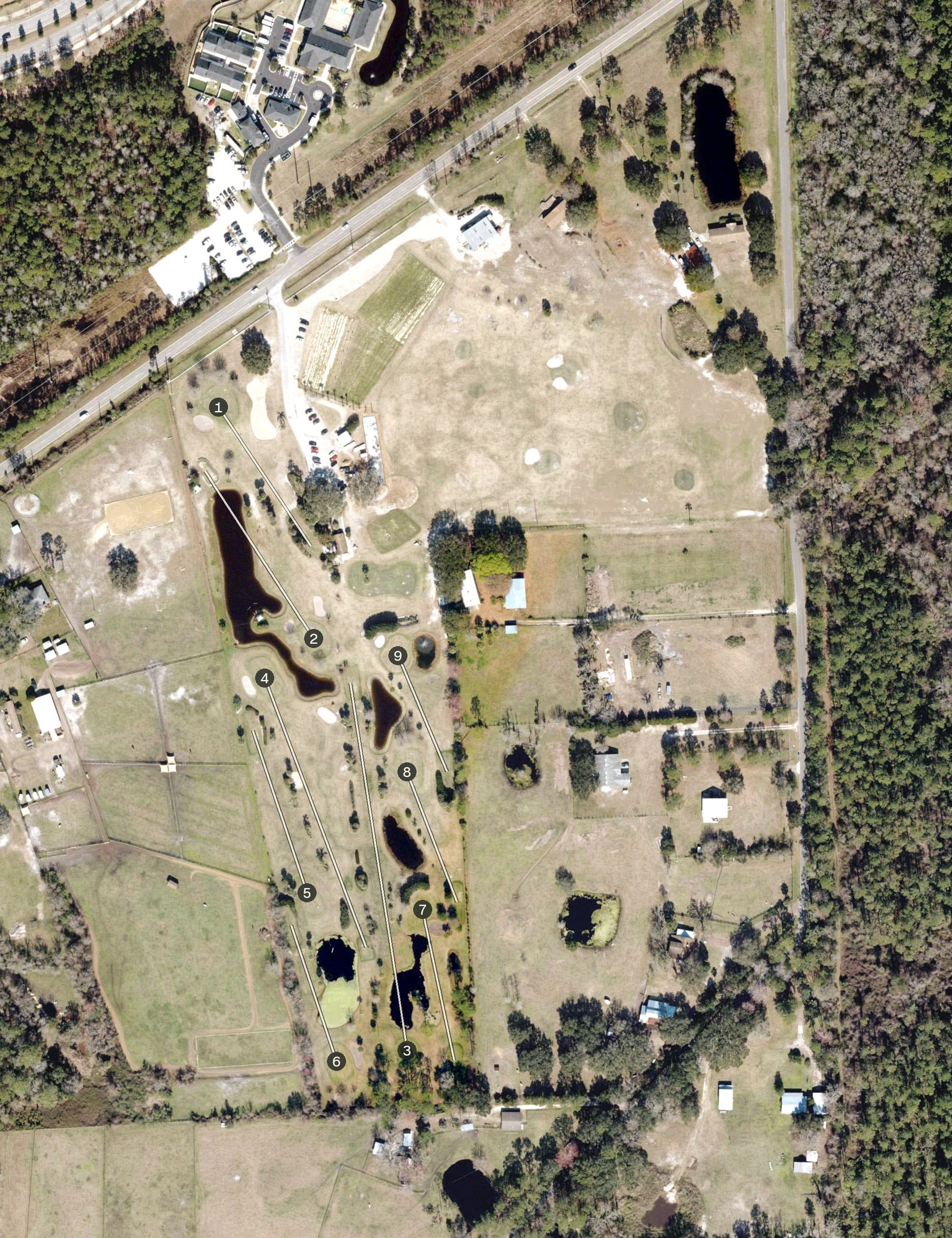 Aerial view of Palm Valley Golf Club, FL, with its hole routing marked