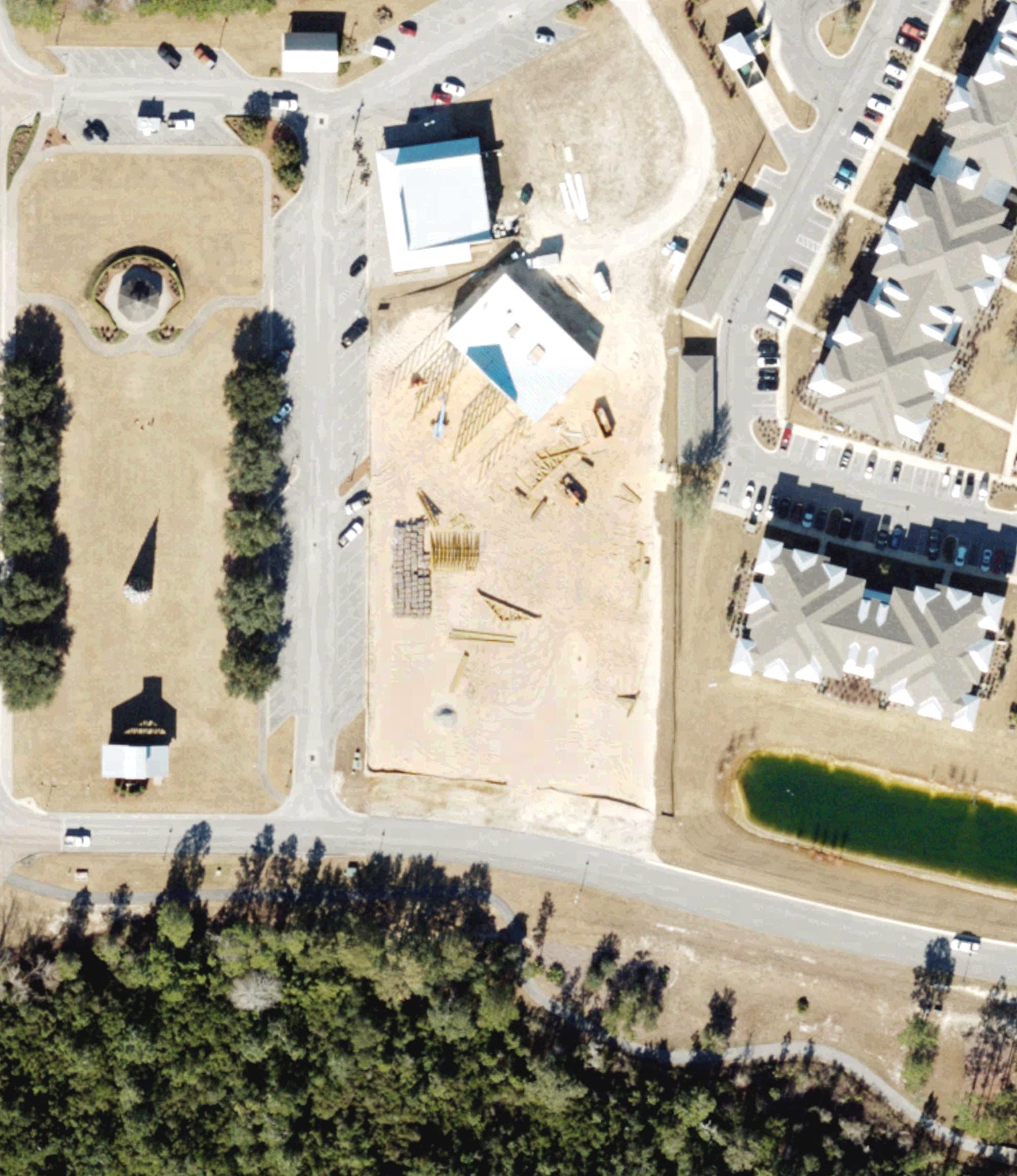 Aerial view of Practice Disc Golf Course, FL, with its hole routing marked