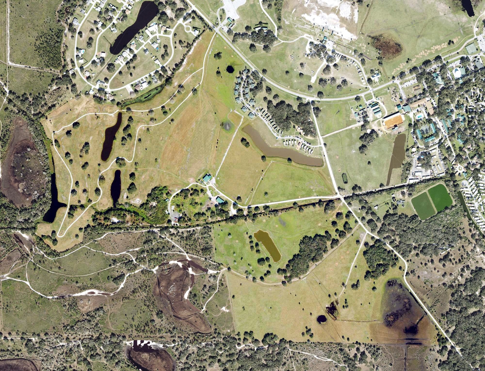 Aerial view of River Ranch Golf Course, FL, with its hole routing marked