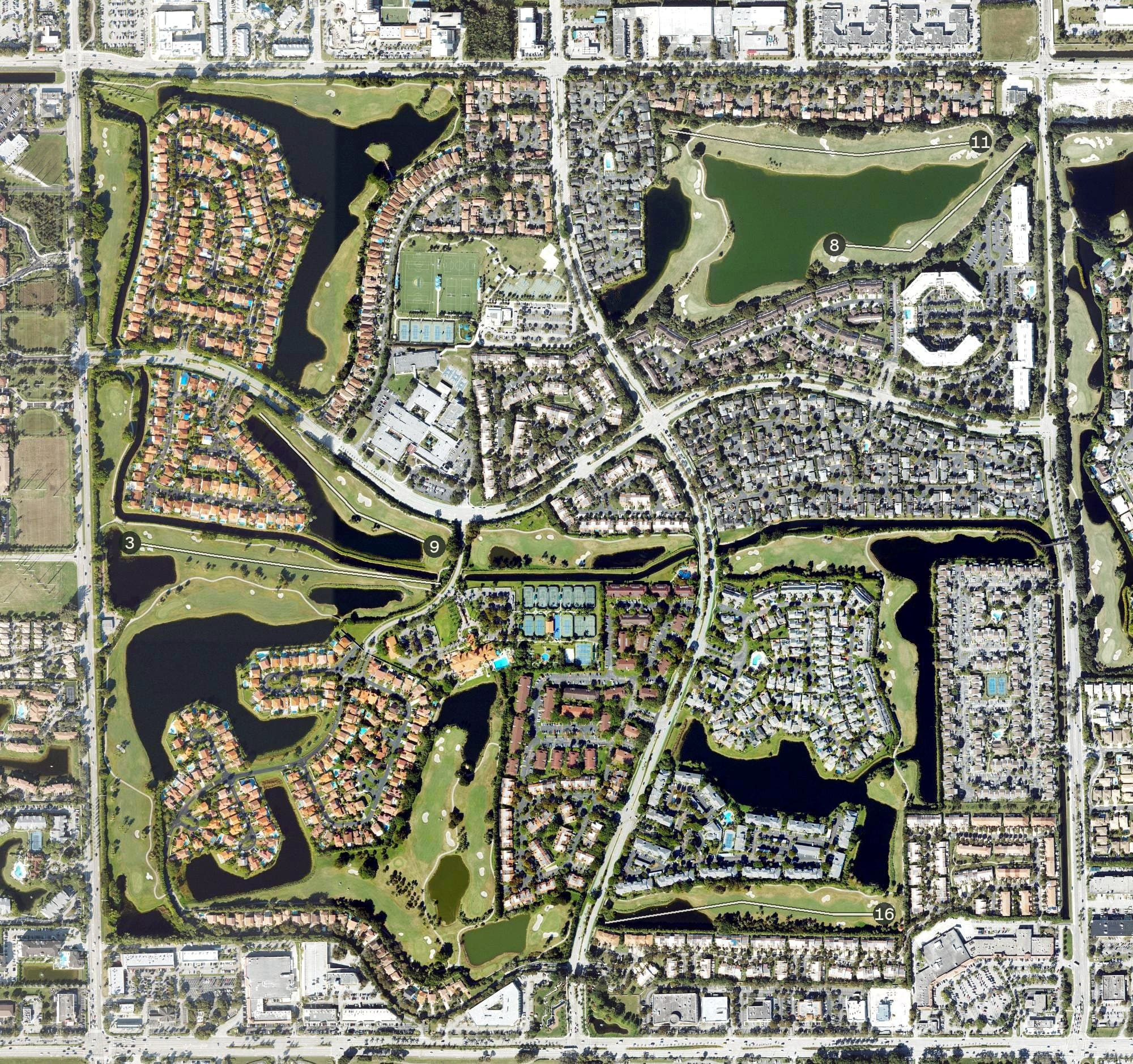 Aerial view of Silver Fox Course, FL, with its hole routing marked