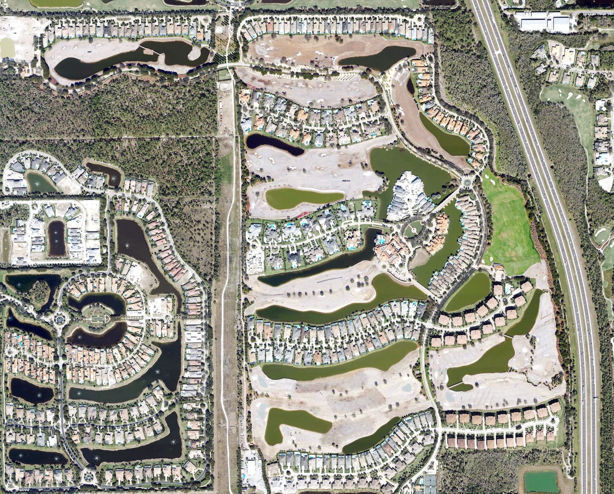 Aerial view of Talis Park Golf Club, FL, with its hole routing marked