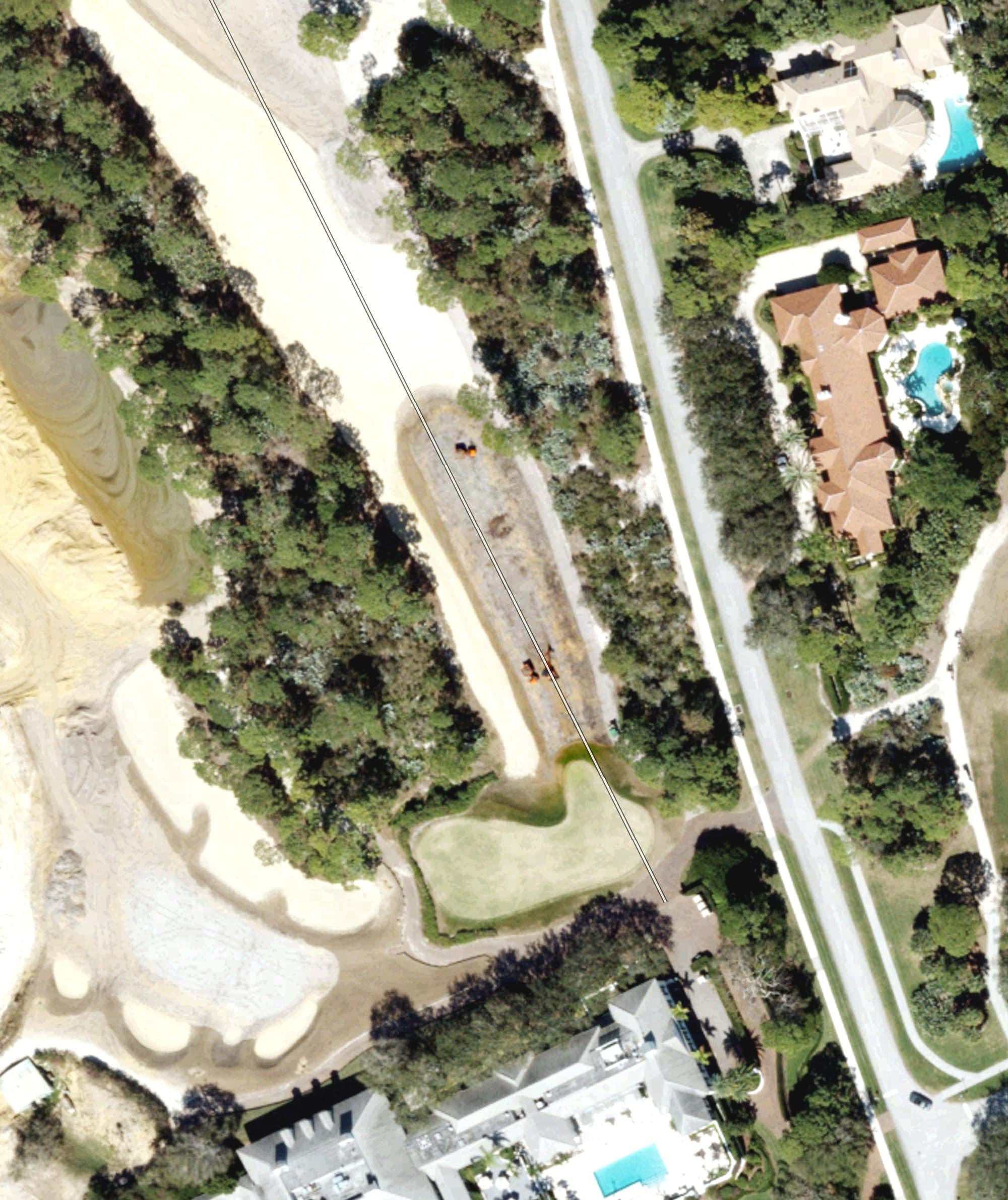 Aerial view of Tee Box 1, FL, with its hole routing marked