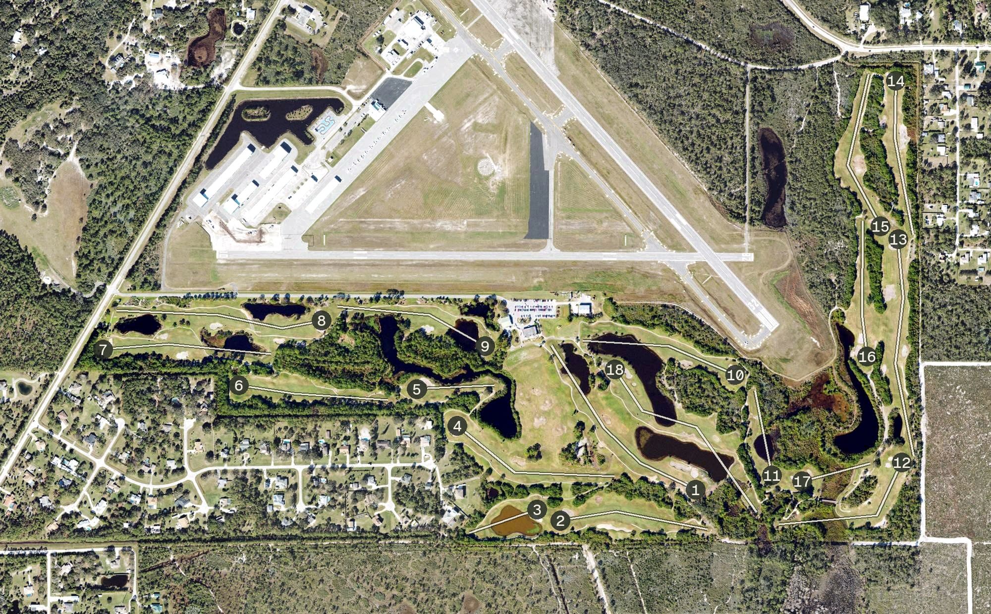 Aerial view of The Habitat, FL, with its hole routing marked