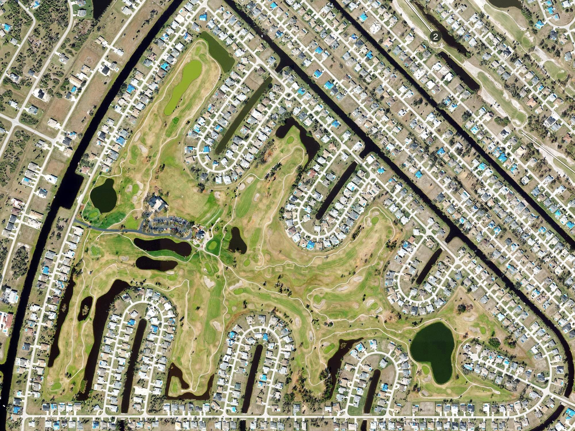 Aerial view of The Palms, FL, with its hole routing marked