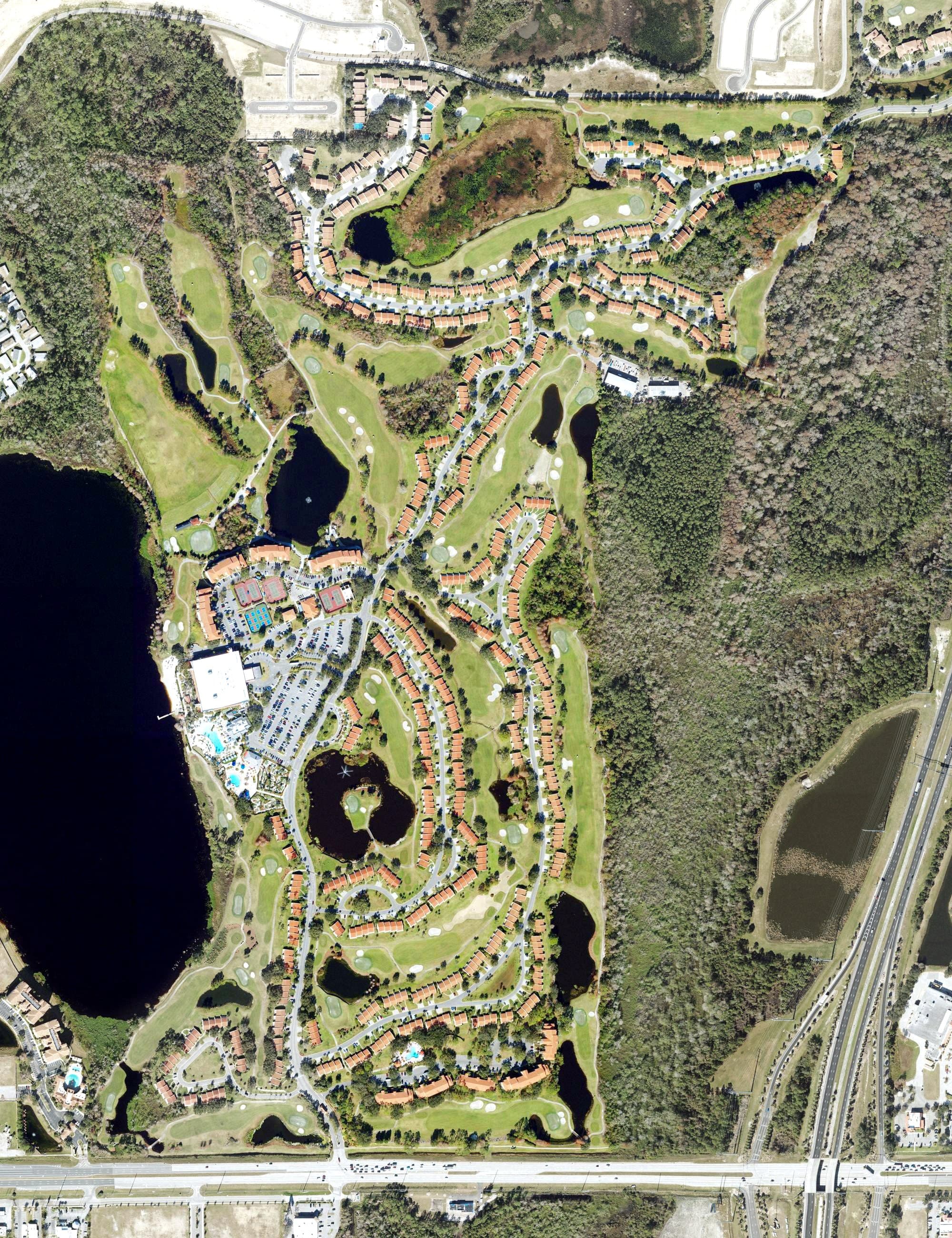 Aerial view of The Reserve, FL, with its hole routing marked