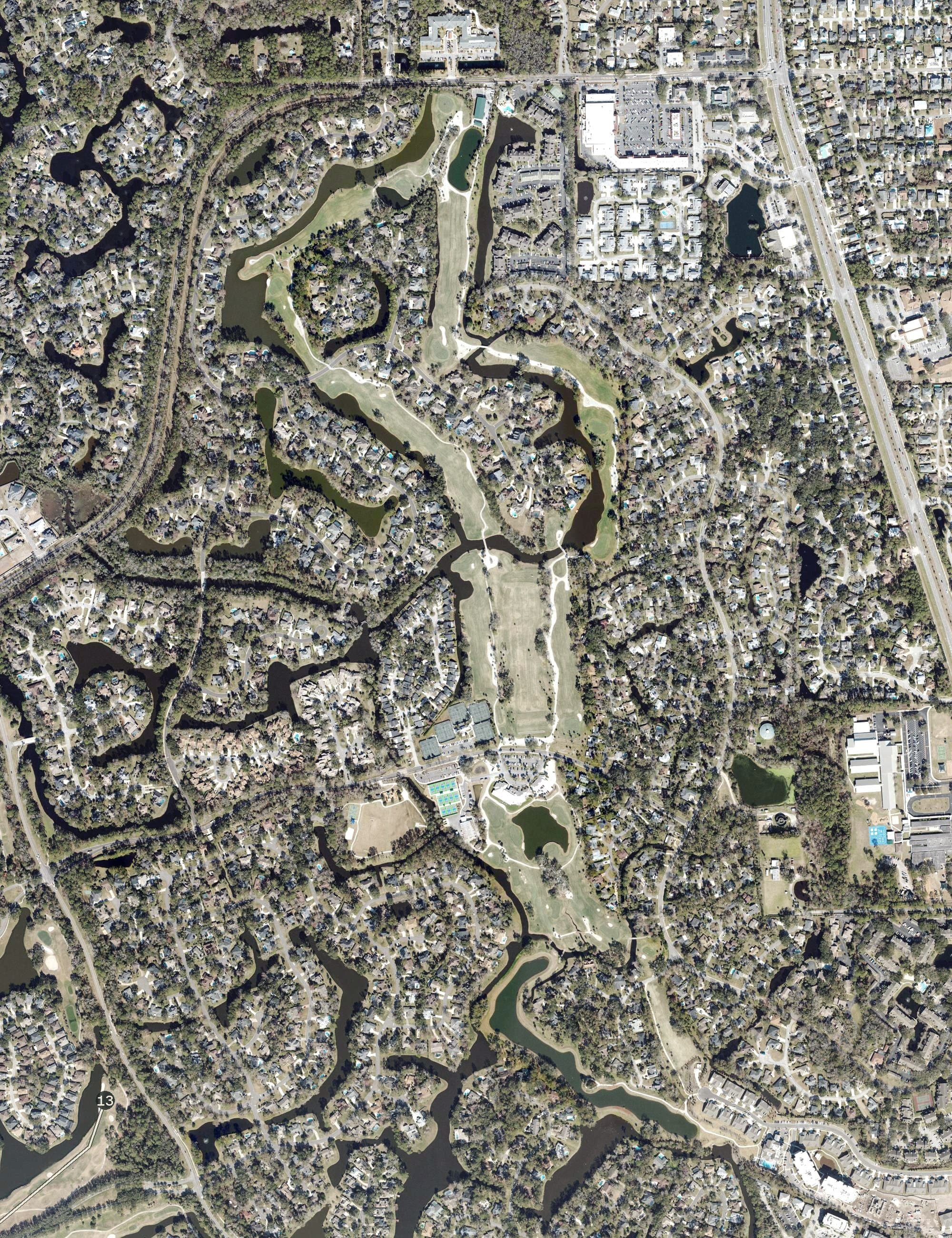 Aerial view of The Yards, FL, with its hole routing marked
