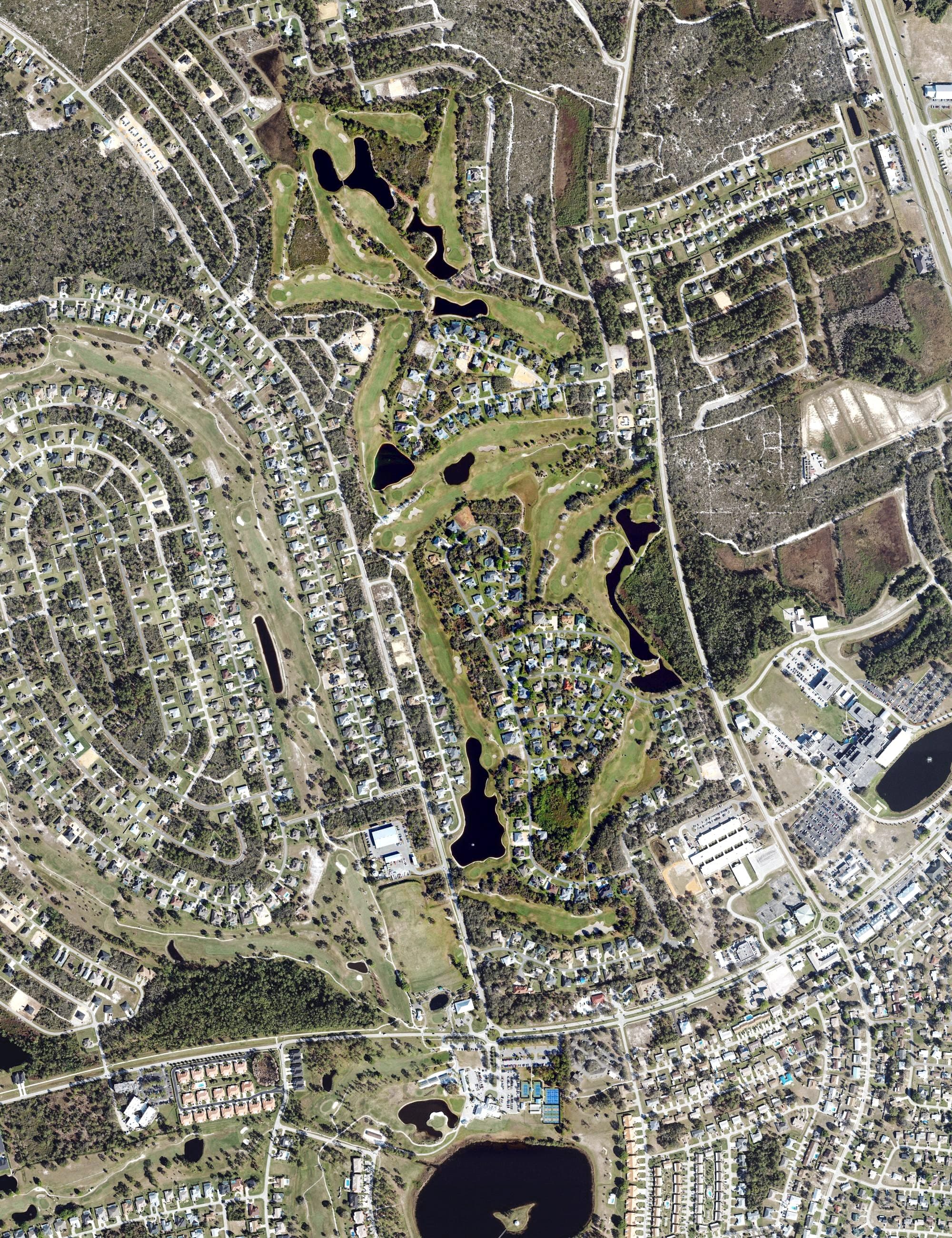 Aerial view of Turtle Run Course, FL, with its hole routing marked