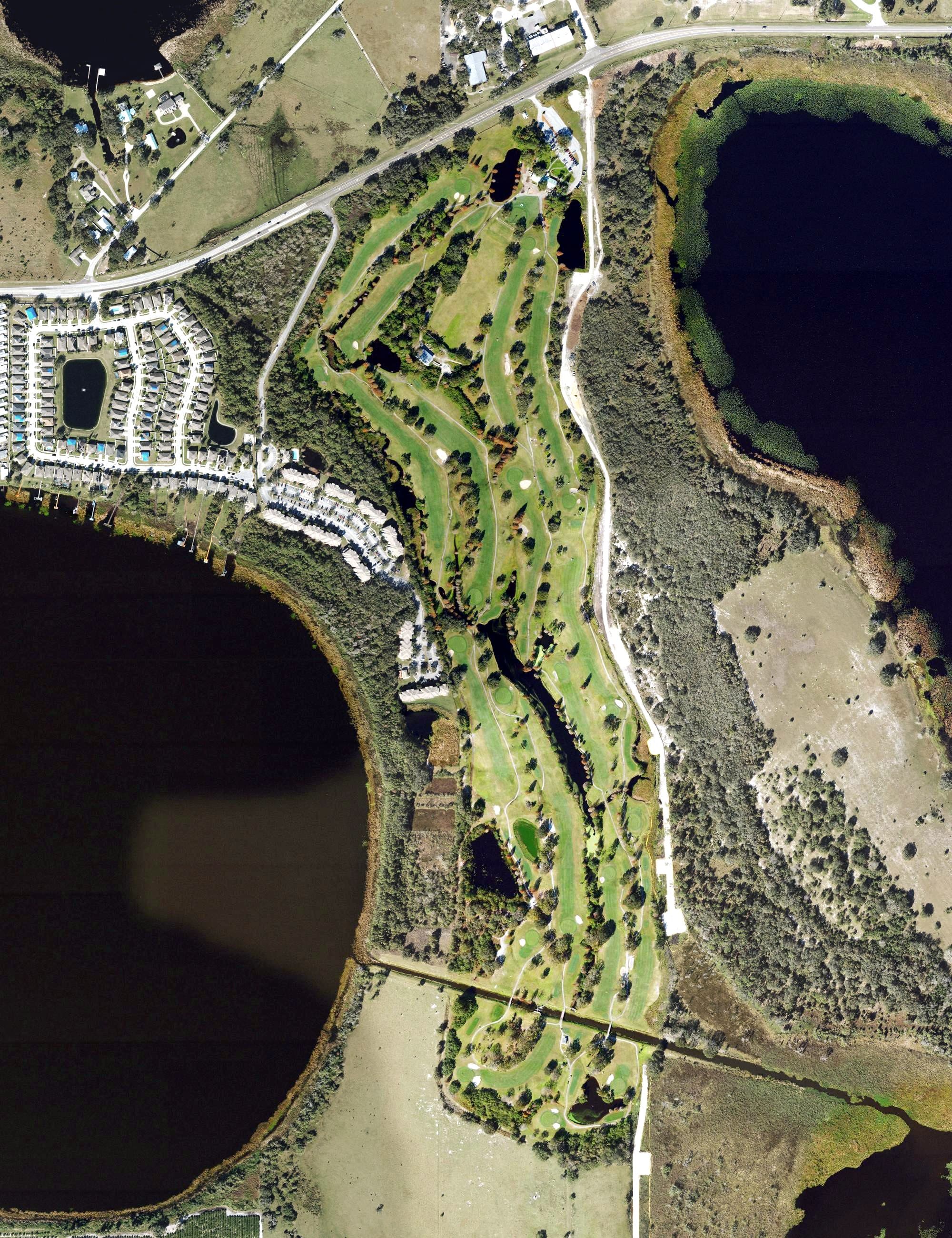 Aerial view of Willowbrook Golf Course, FL, with its hole routing marked
