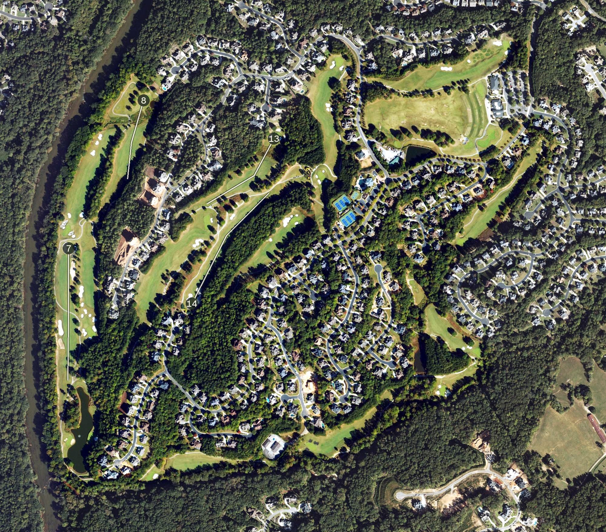 Aerial view of Bear's Best Atlanta, GA, with its hole routing marked