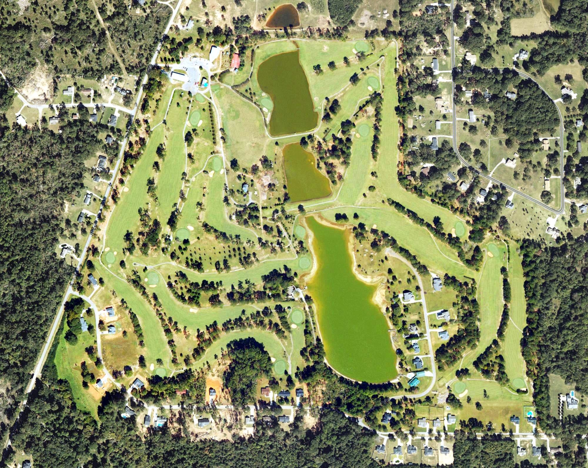 Aerial view of Cabin Creek Golf Club, GA, with its hole routing marked