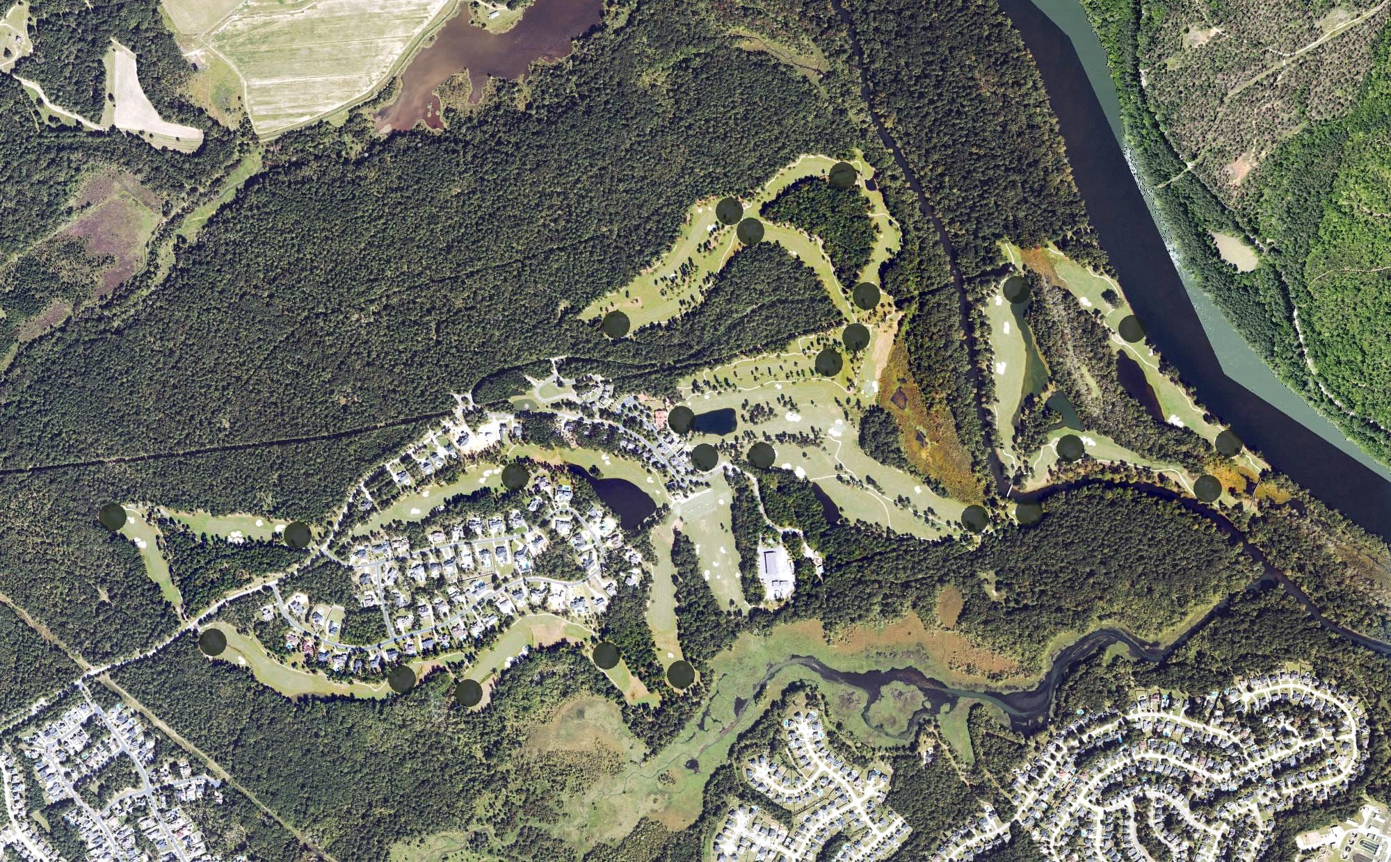 Aerial view of Champion's Retreat, GA, with its hole routing marked