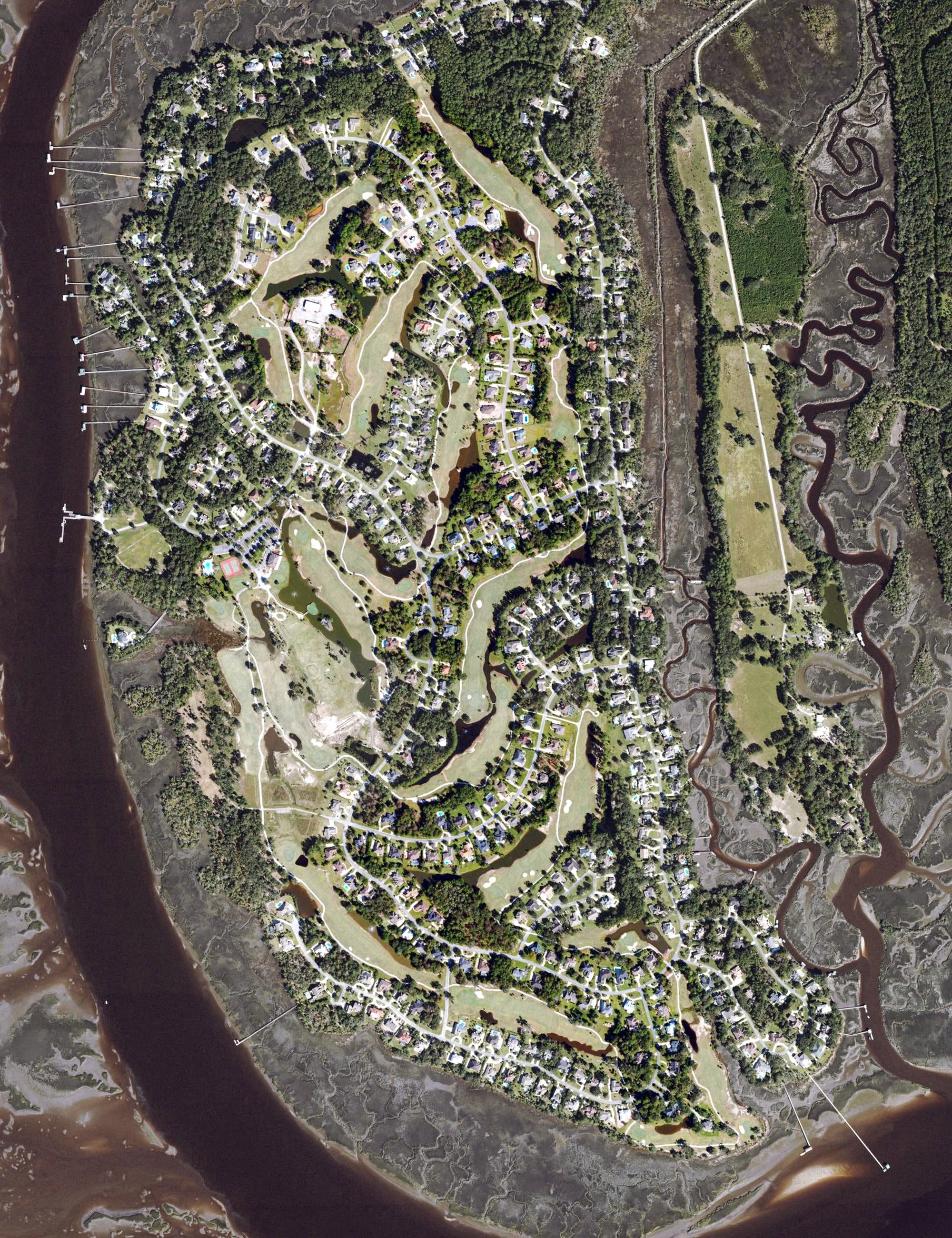 Aerial view of Heritage Oaks Golf Club, GA, with its hole routing marked